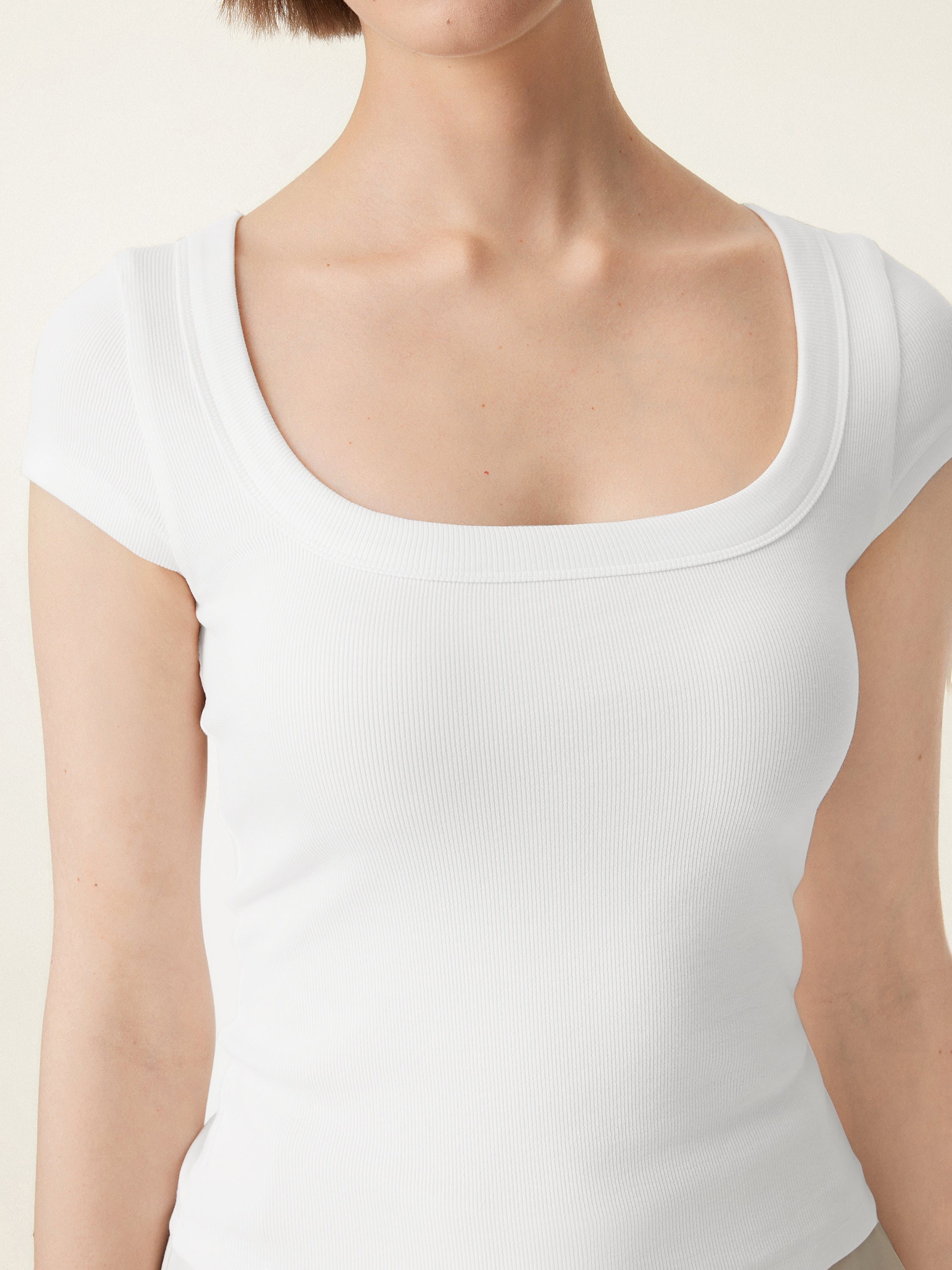 Stretch Cotton Square Neck Cap Sleeve Brami