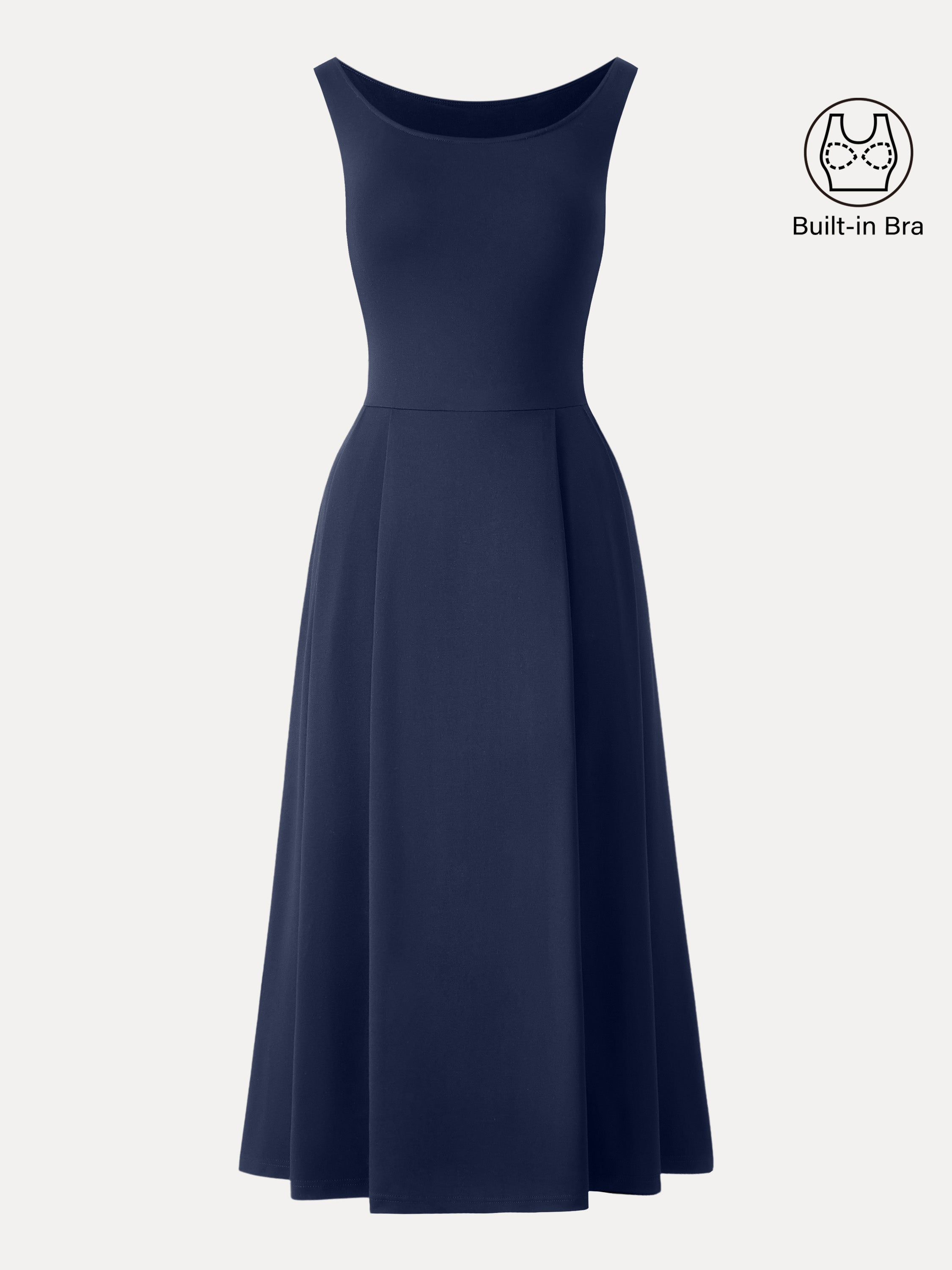 Balletic Scoop Neck Midi Brami Dress with Pockets