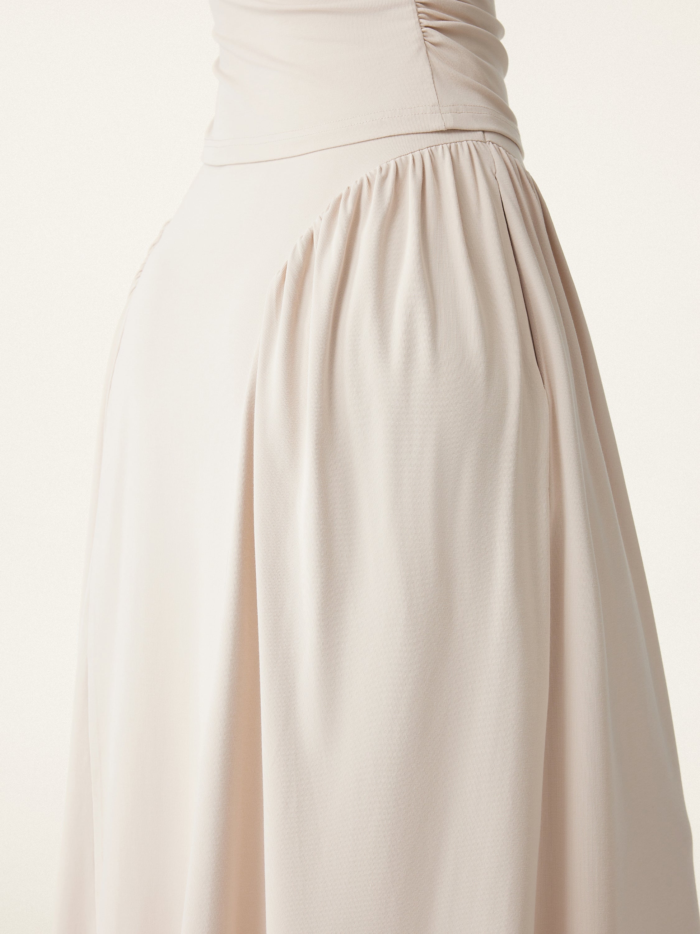 2Pcs Set Faux Button Placket Shirt Tank & Flared Midi Skirt with Pockets