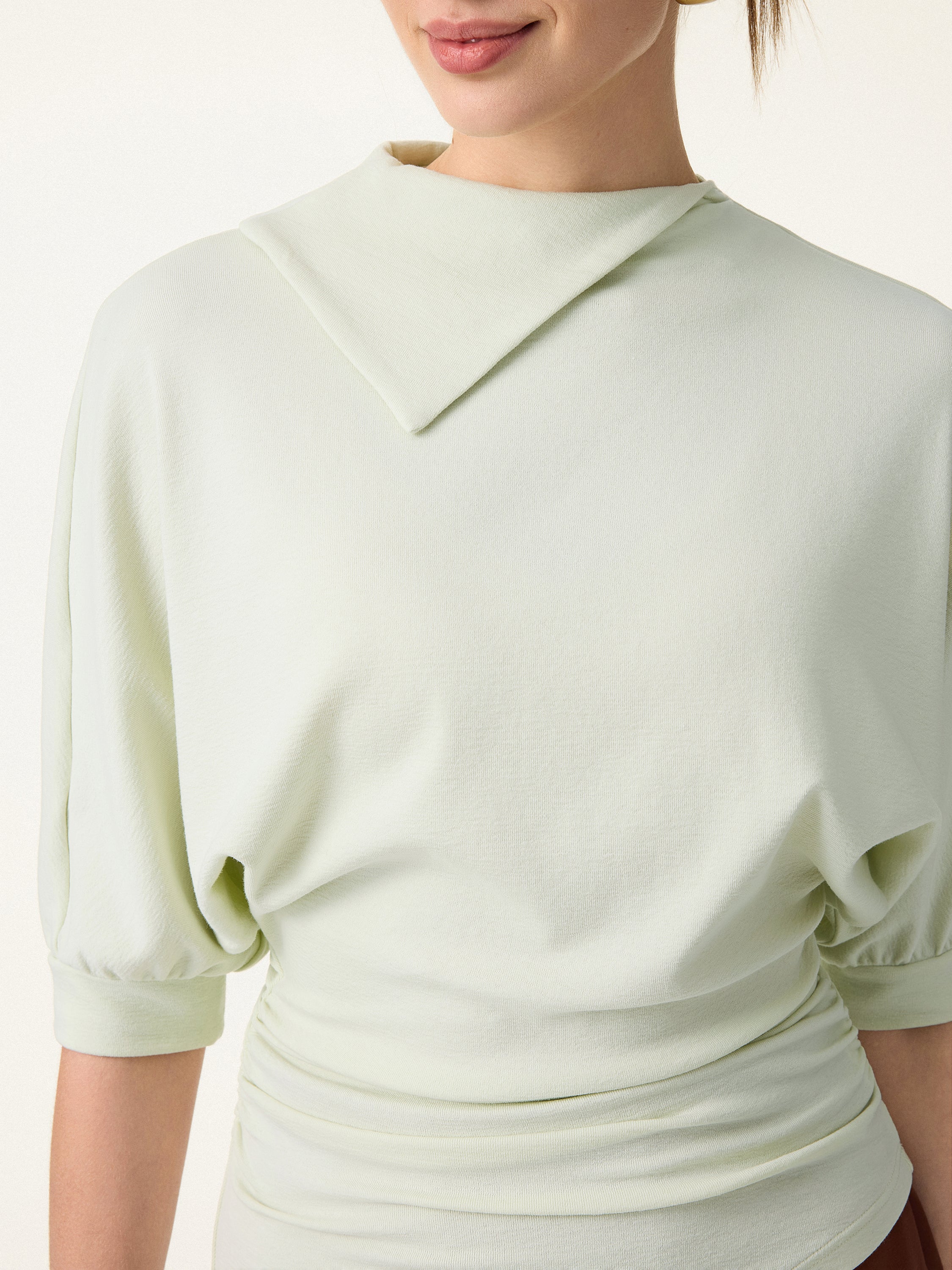 Cotton Lyocell Elbow Sleeve Ruched Tee
