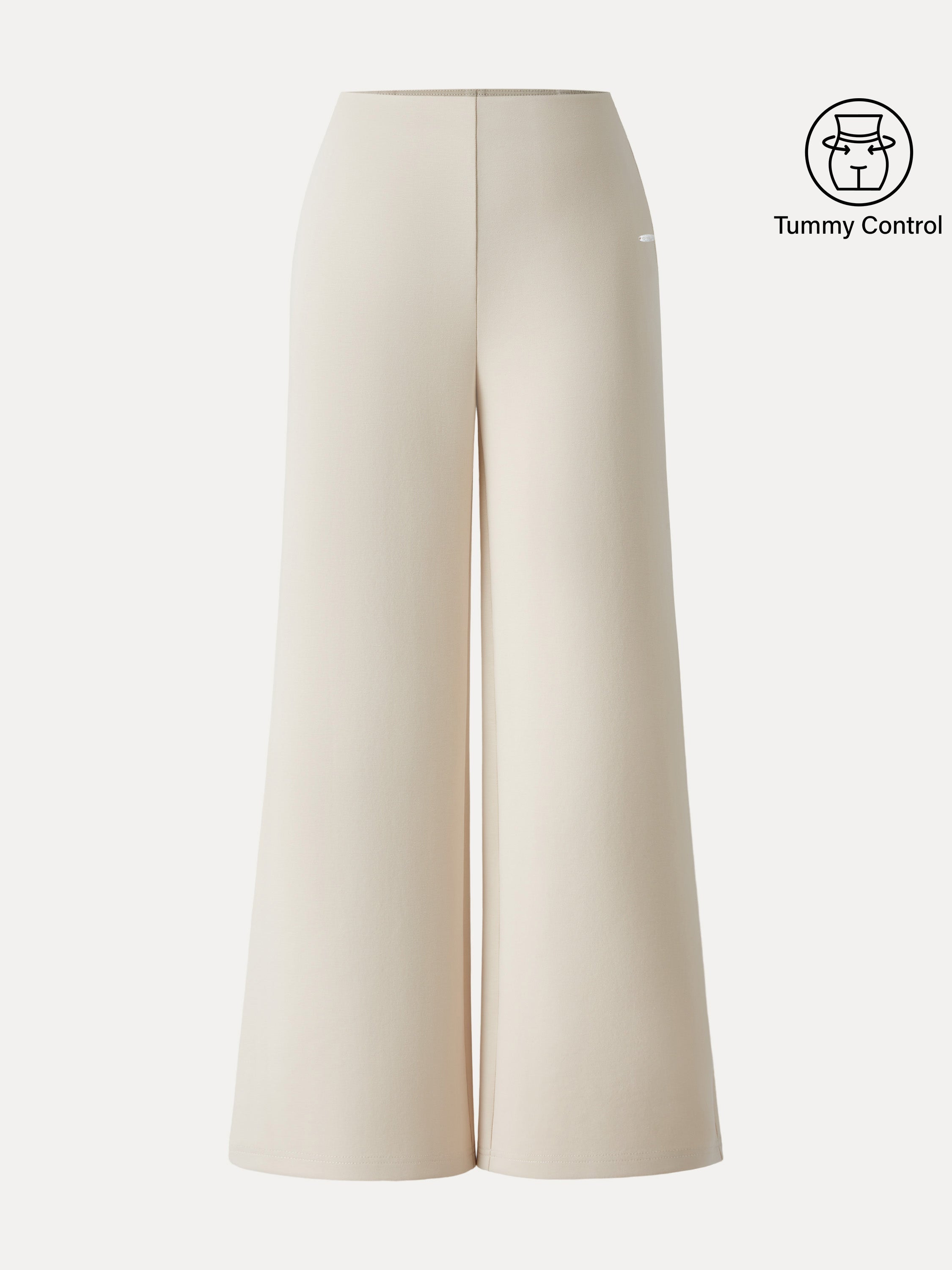 Stretch Cotton Blend Mid Rise Wide Leg Pants with Pockets