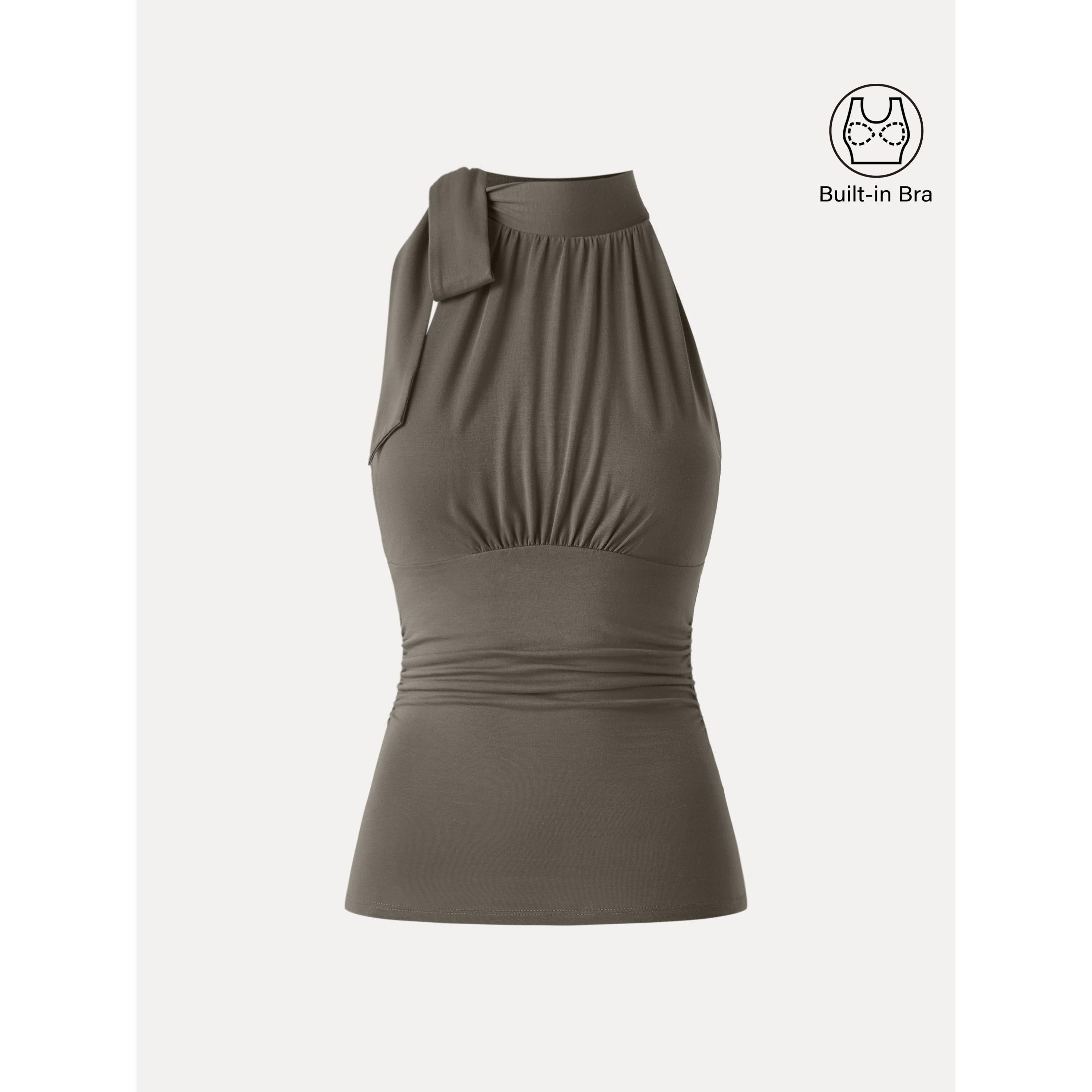 Side Ruched High Tie Neck New Airy Brami Tank