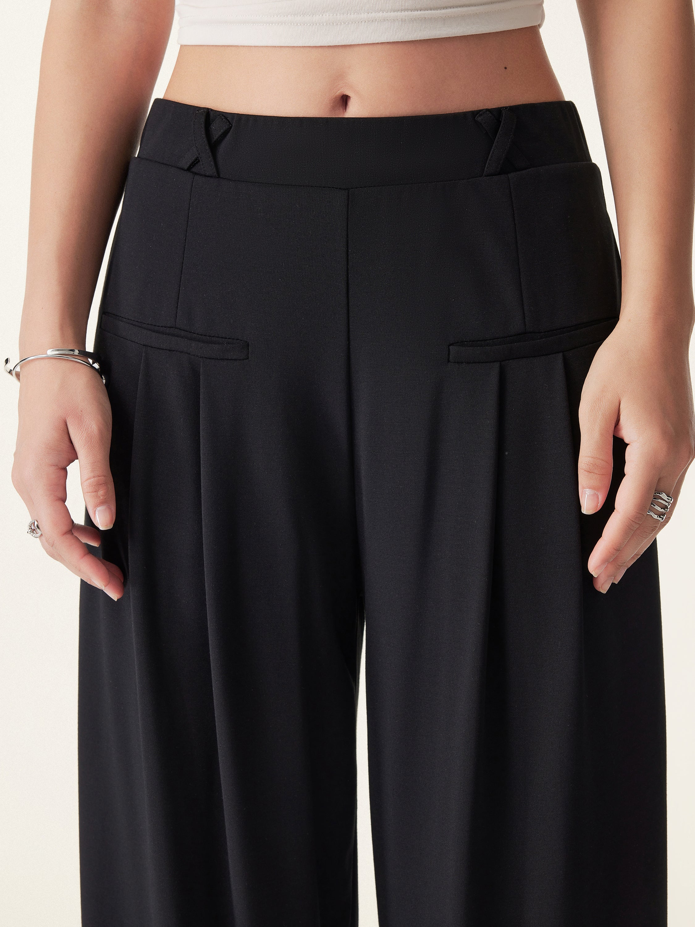 2Pcs Set Surplice Sleeveless Top & Mid Rise Wide Leg Trouser