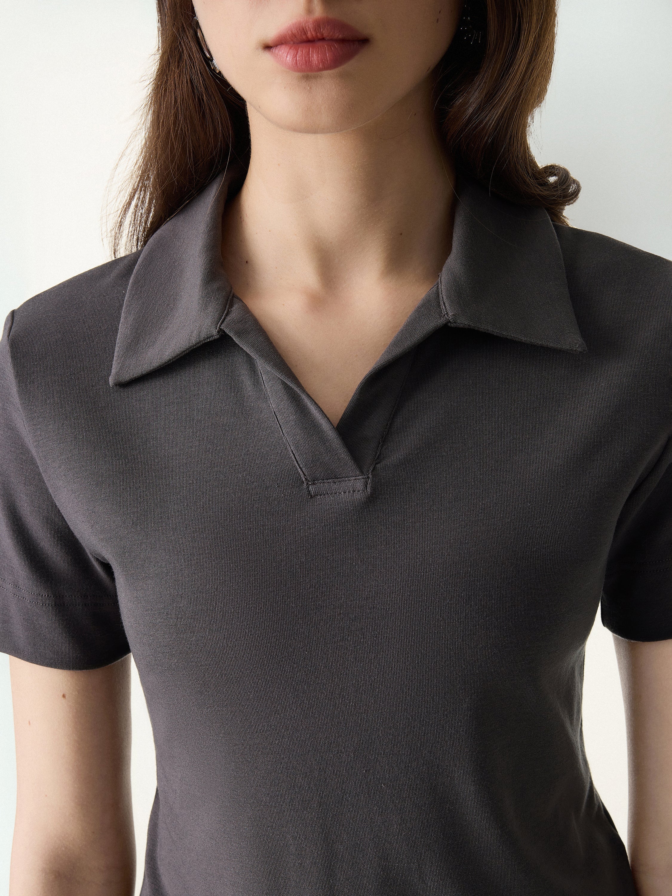 Soft Lyocell Wool Polo Neck Short Sleeve Top