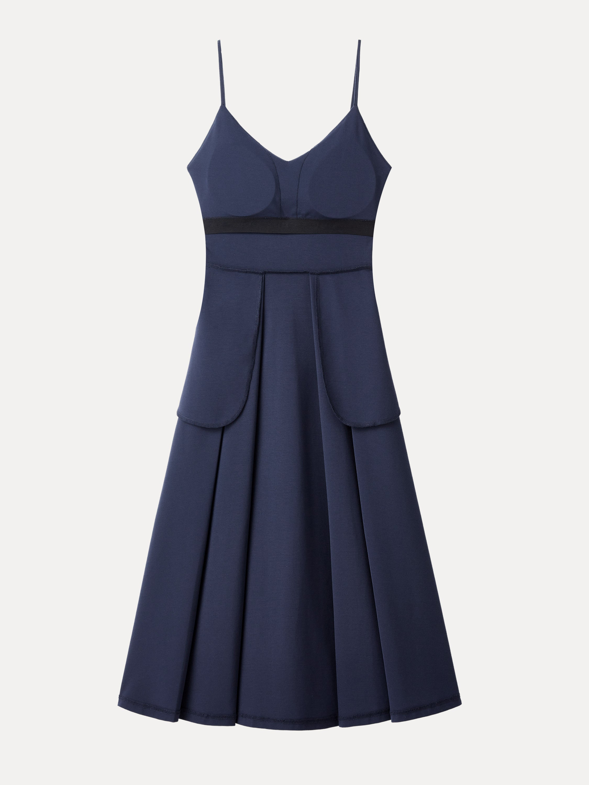 Bamboo Ponte V-neck Fit-and-flare Midi Brami Sundress with Pockets