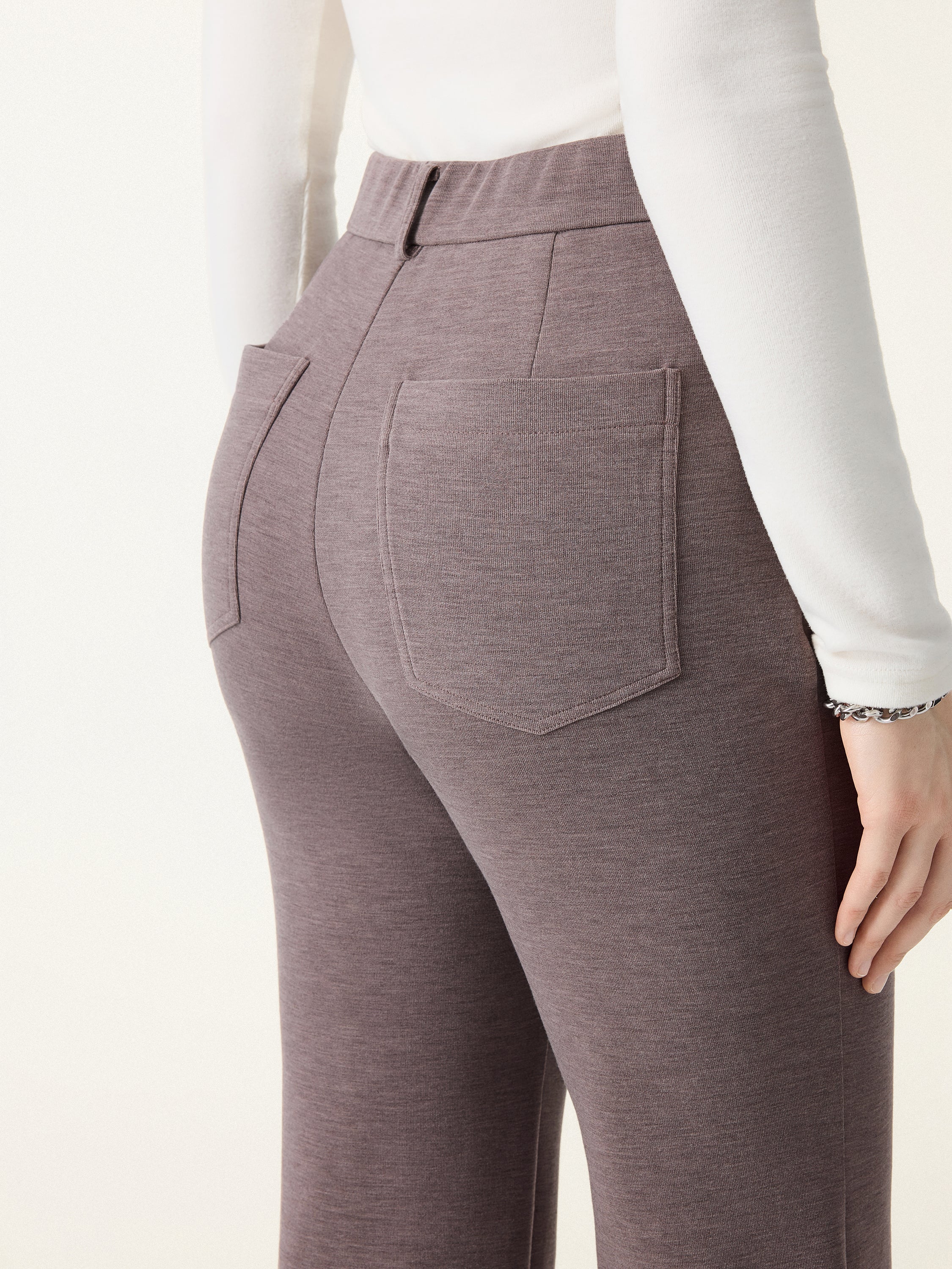 Double-Faced Cozy High Rise Pintuck Pull-on Pants with Pockets