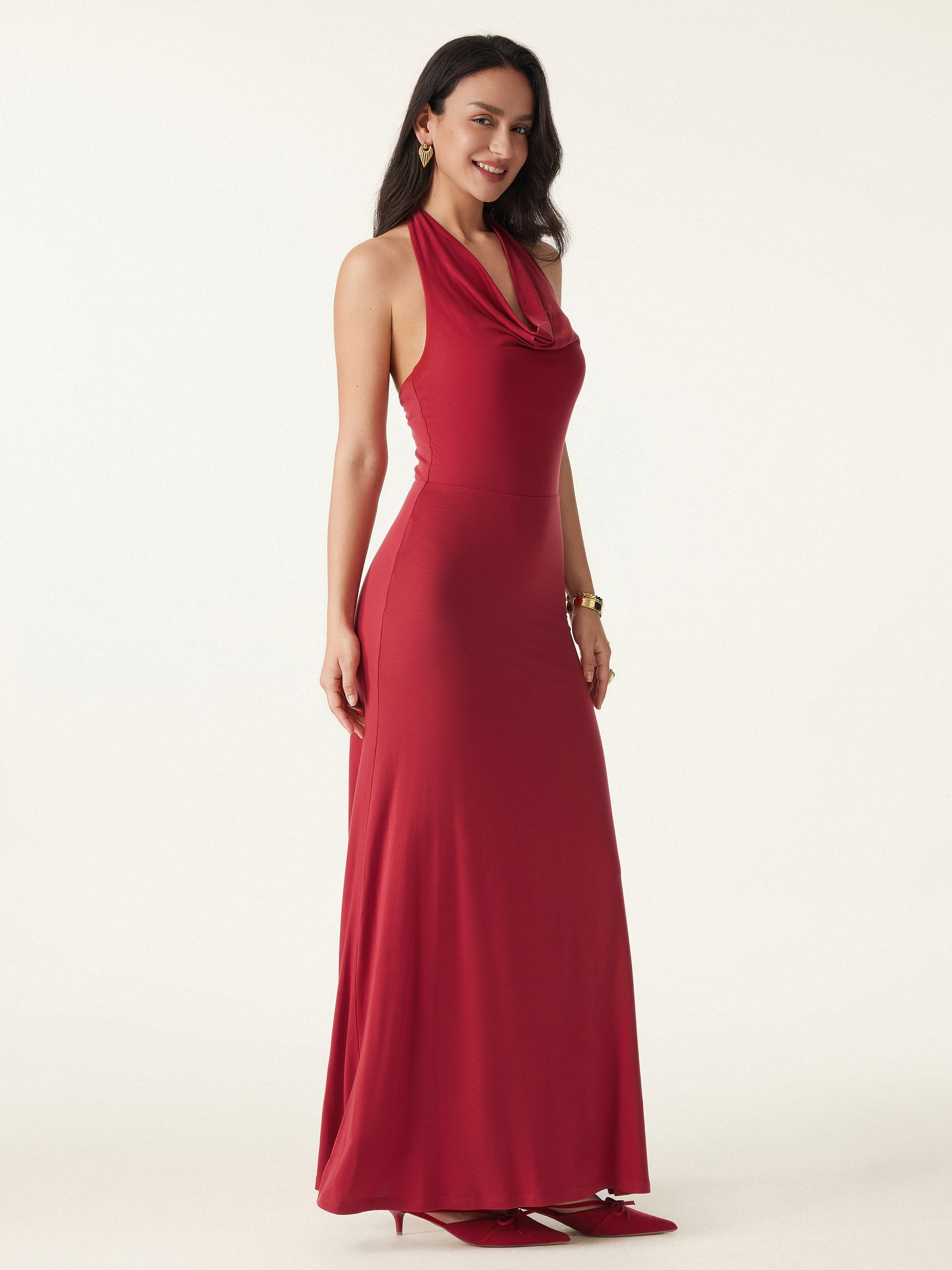 Stunning Cowl Neck Flared Maxi Brami Dress