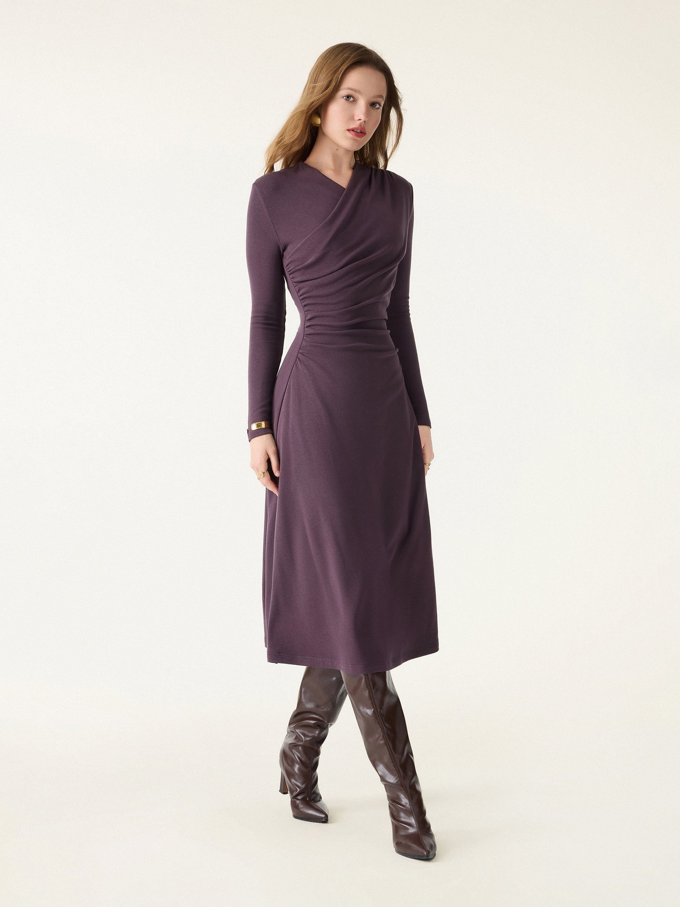 ProWarm Surplice V-neck Ruched Midi Dress