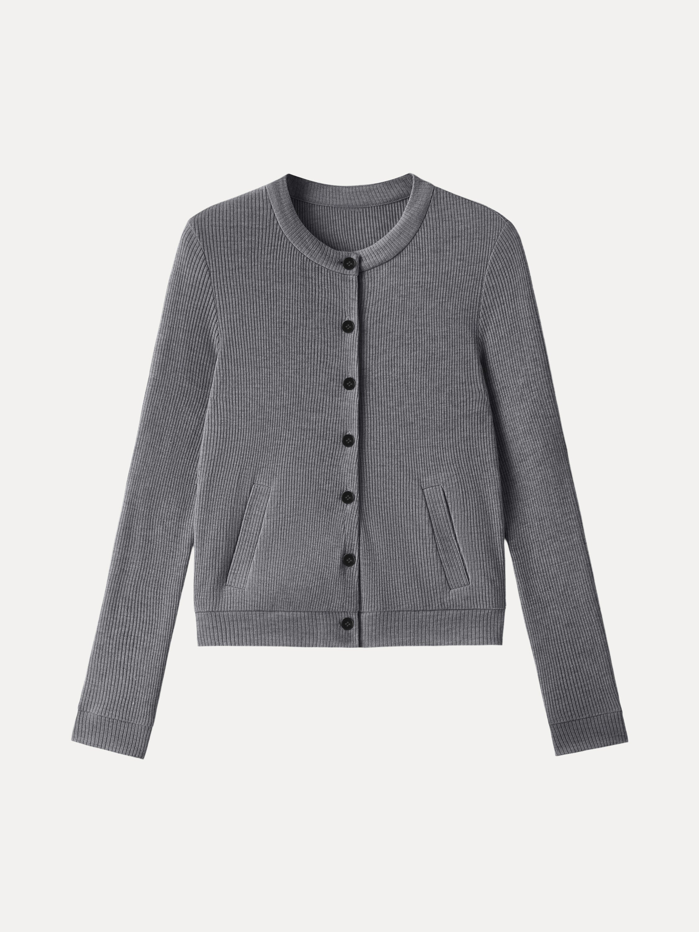Relaxed Fit Round Neck Button Front Cardigan