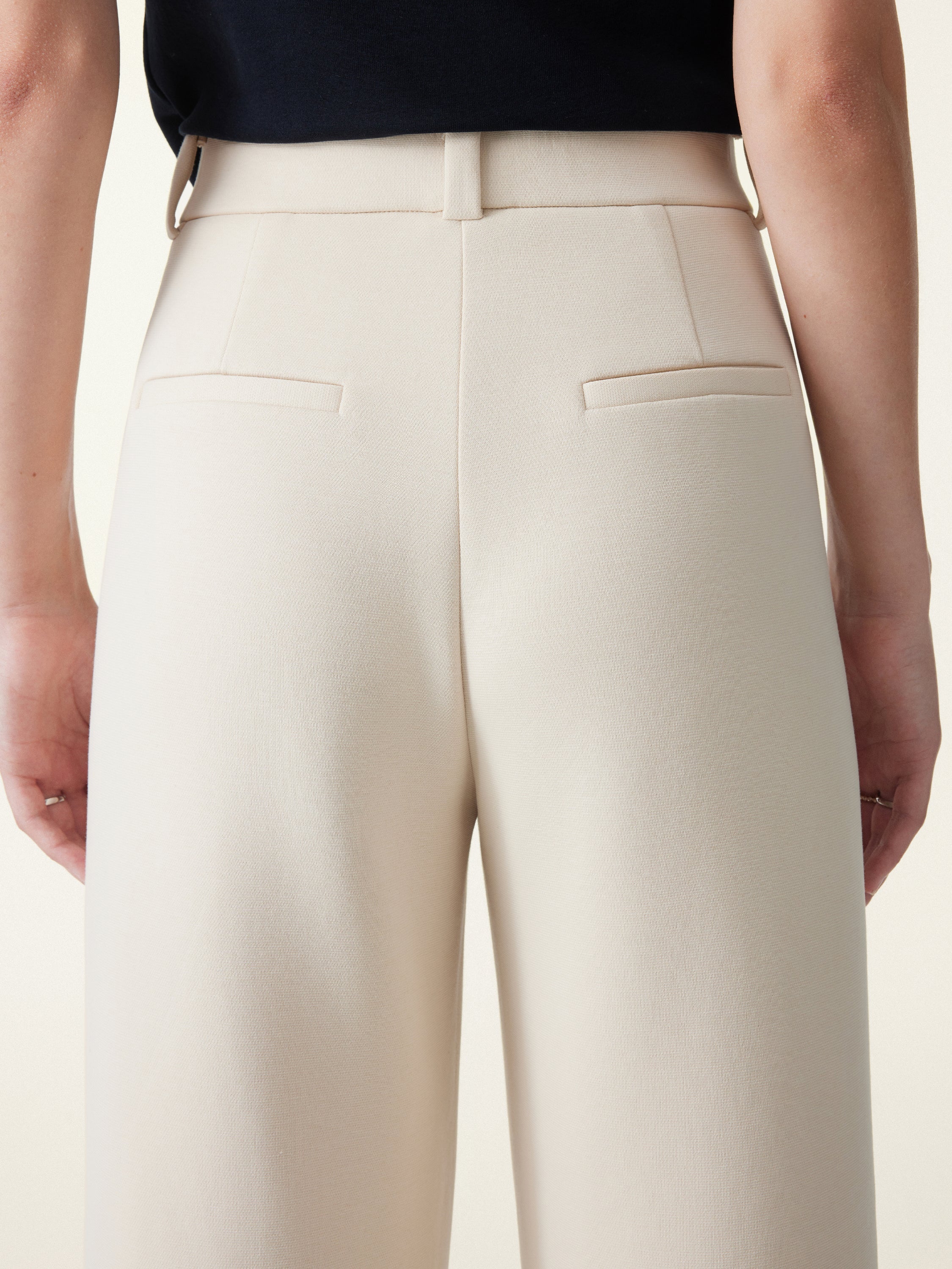 Stretchy Mid Rise Fly-Front Wide Leg Trousers