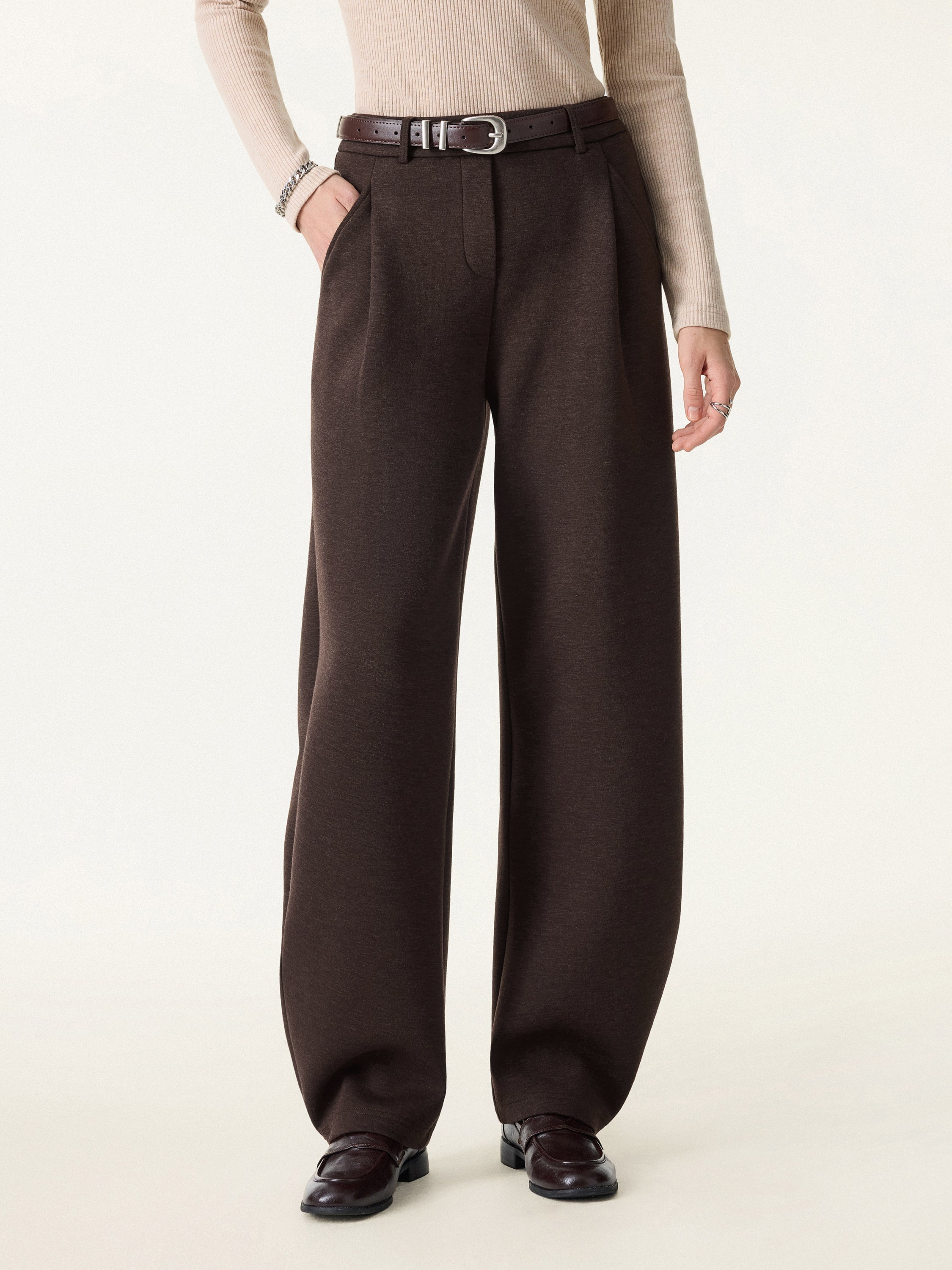 Cozy Knit Mid Rise Barrel Leg Pull-on Pants