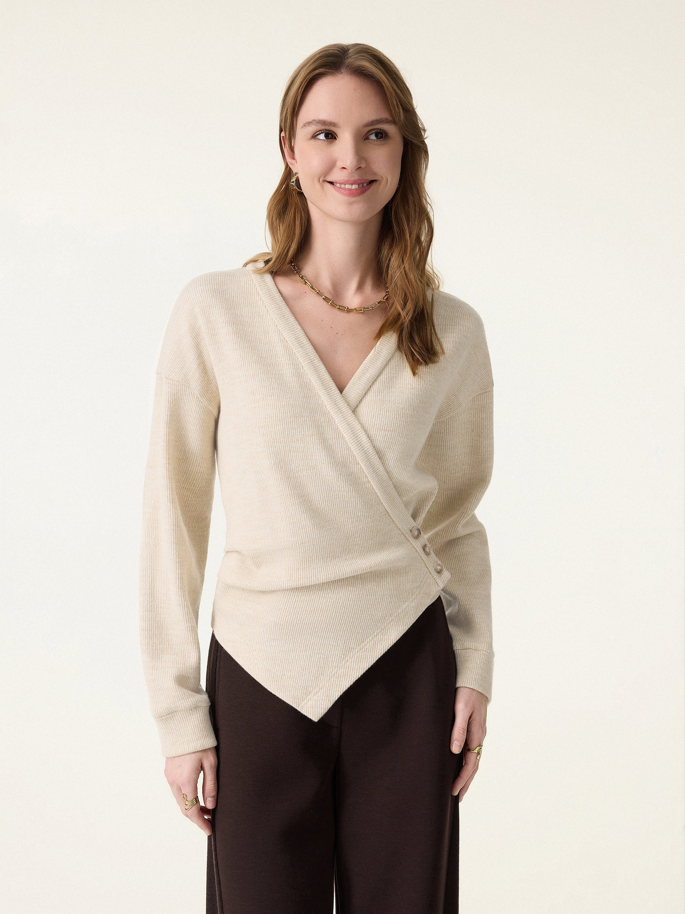 Cozy Knit Buttoned Wrap Cardigan