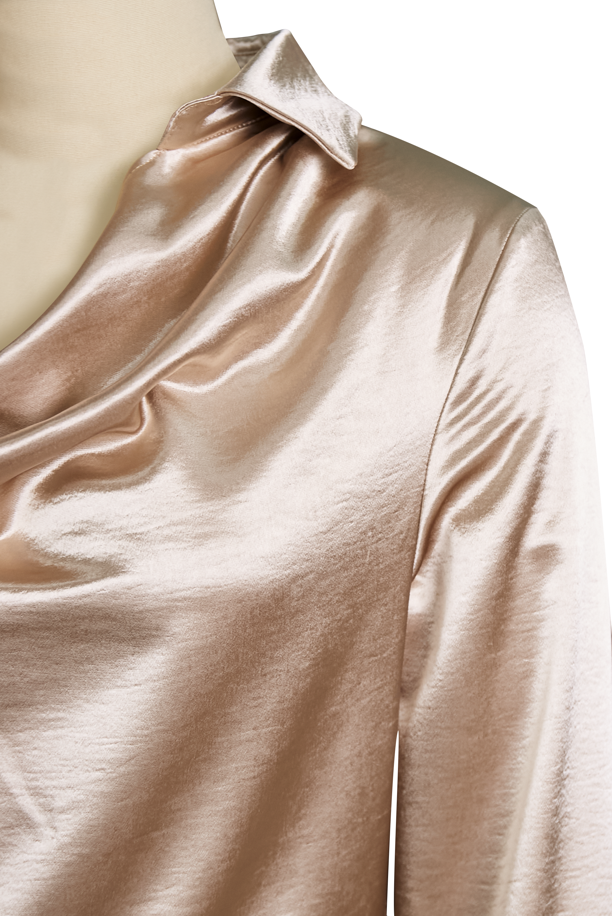 Rose- Elegant White Satin Blouse with Draped Neckline