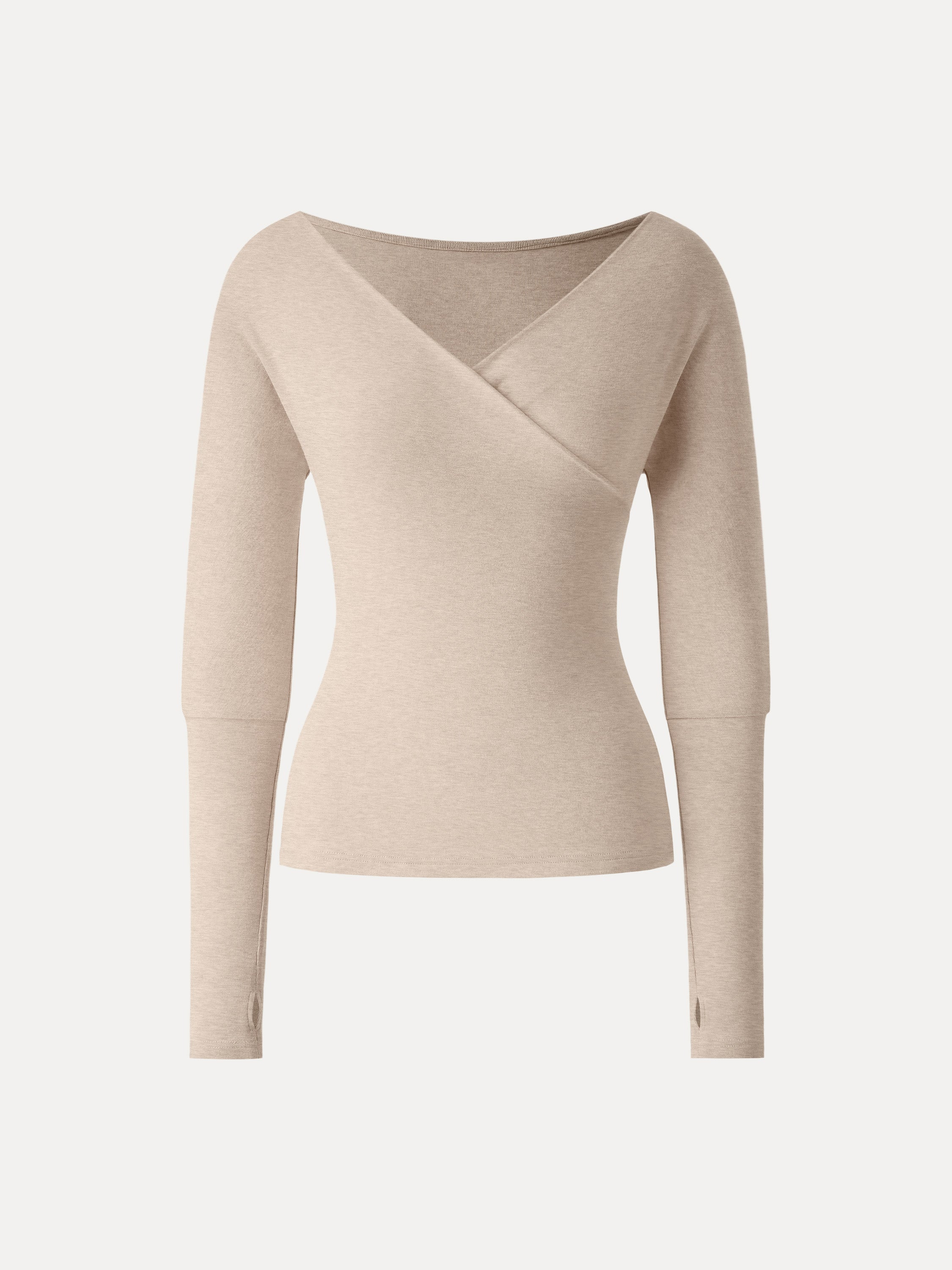 Lyocell Wool Surplice Long Sleeve Top with Thumbholes