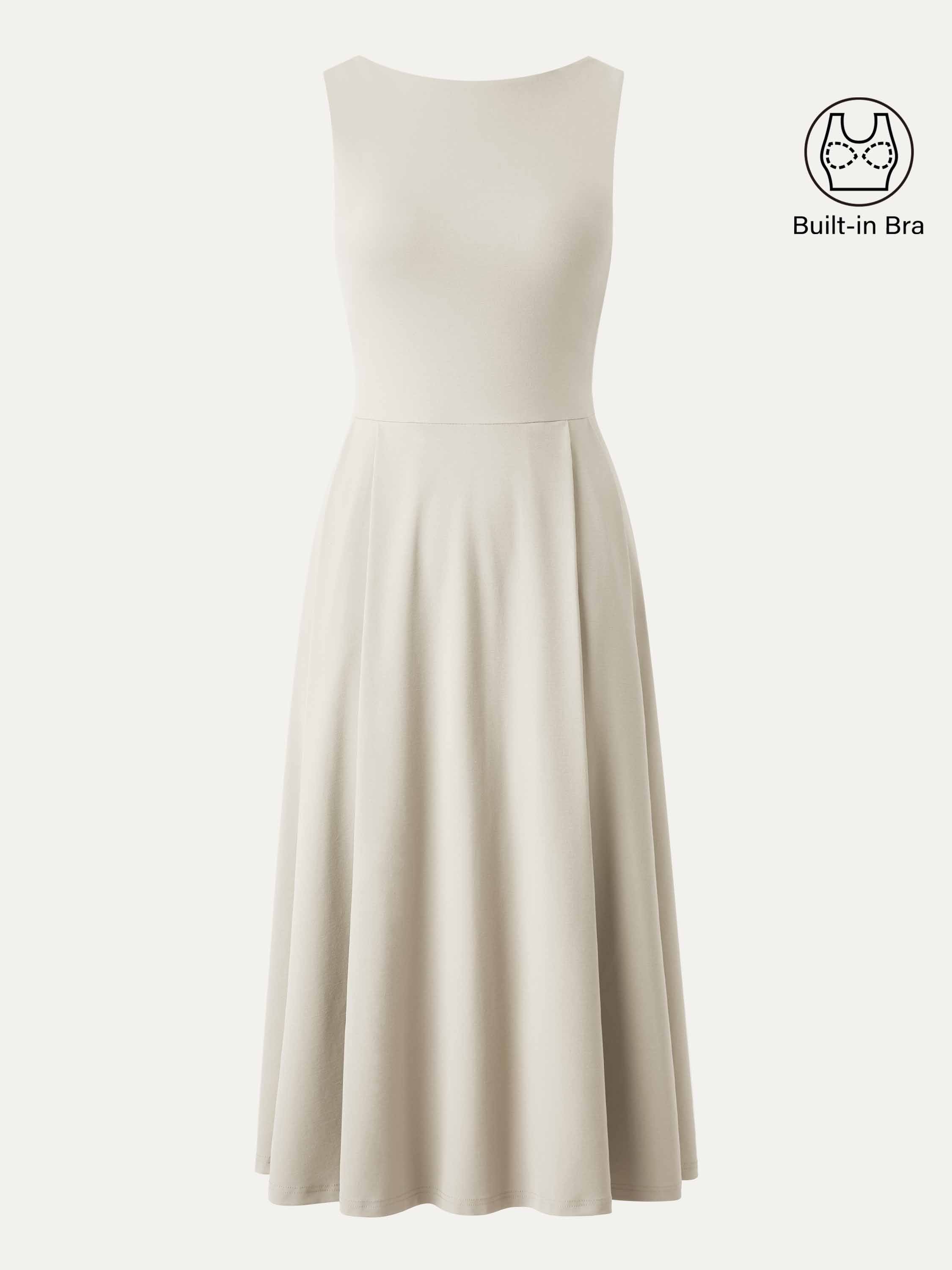Boatneck Bamboo Ponte Brami Midi Dress with Pockets