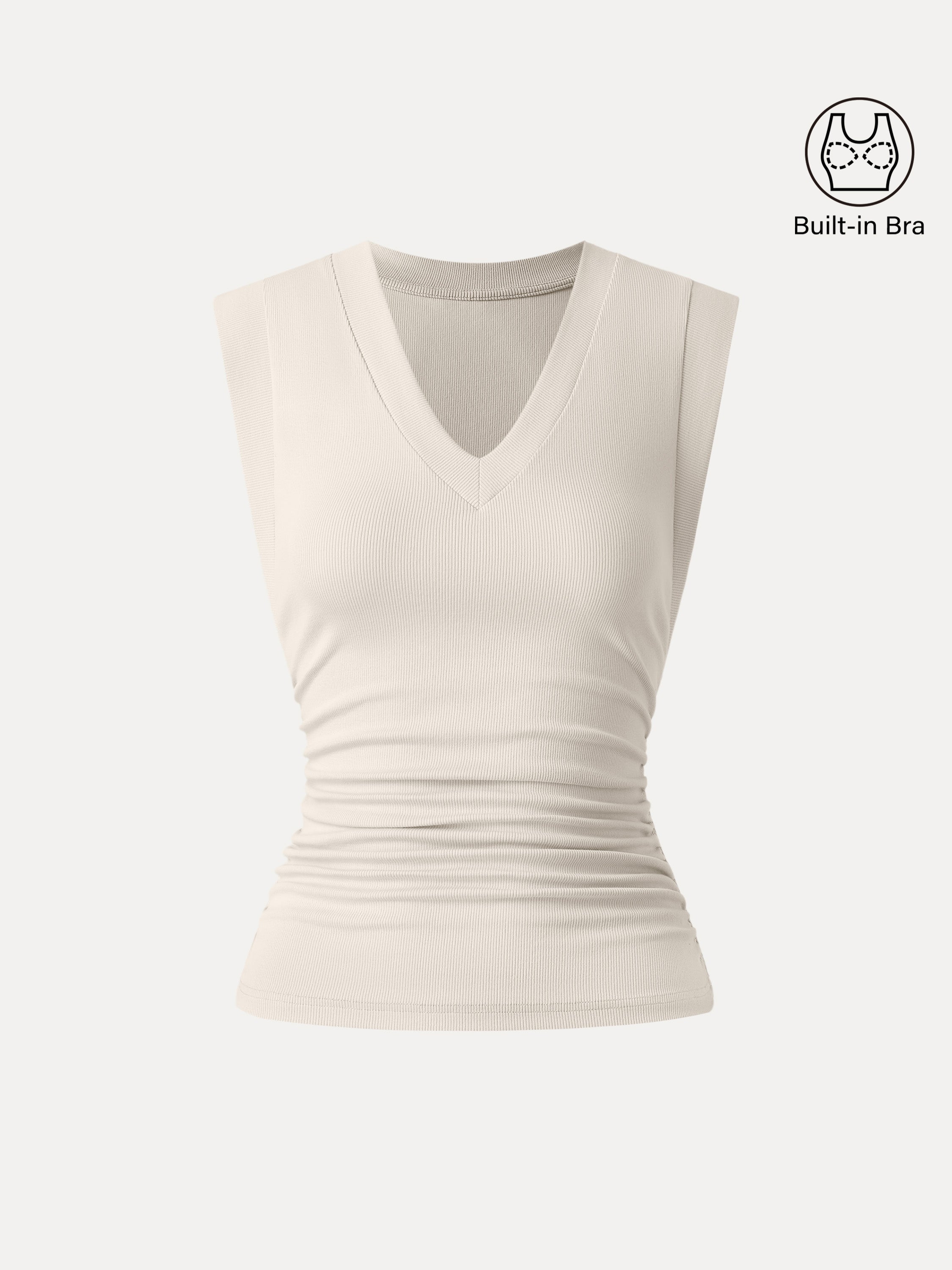 Stretch Cotton V-neck Side Ruched Muscle Brami Top