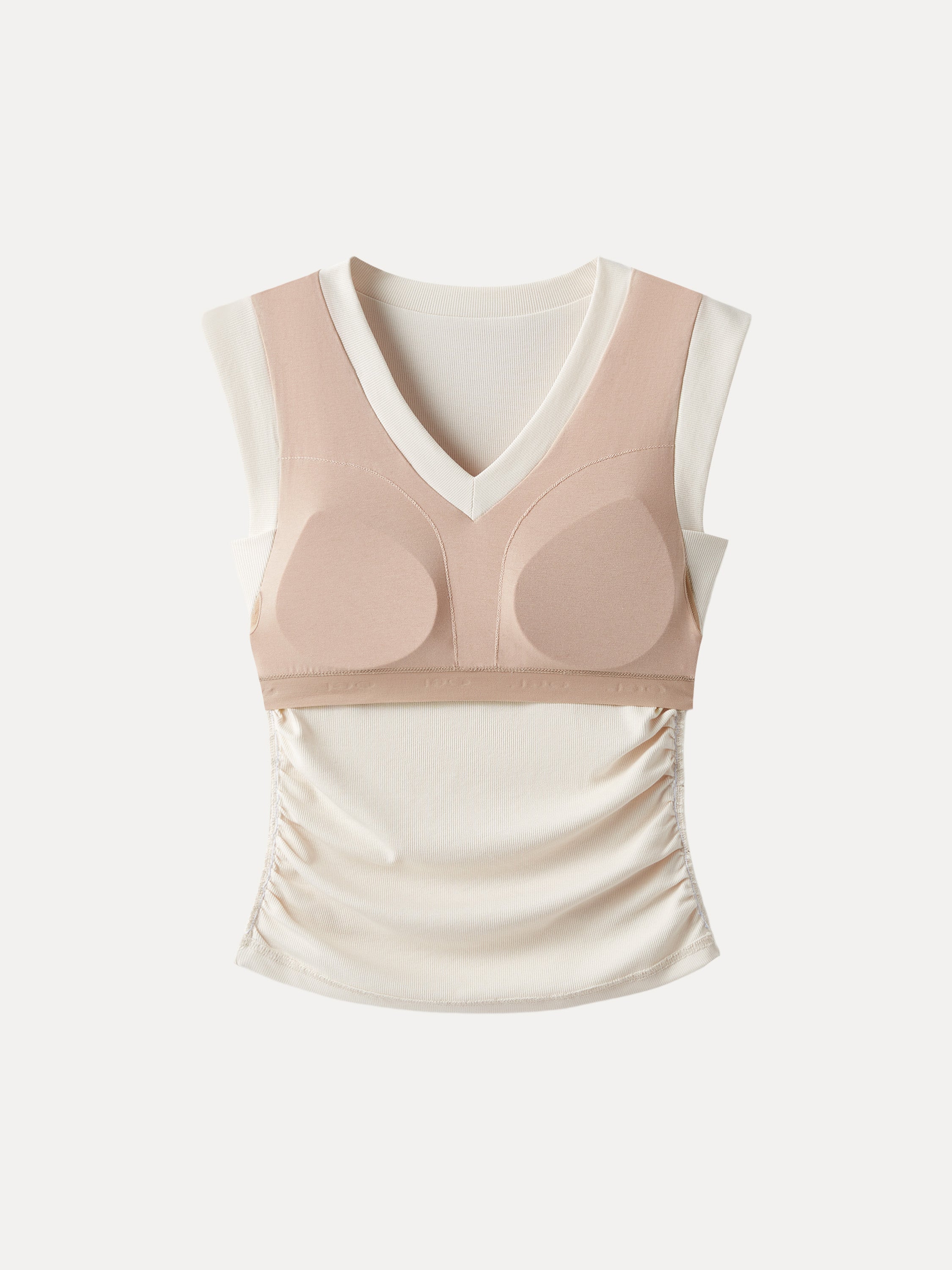 Stretch Cotton V-neck Side Ruched Muscle Brami Top