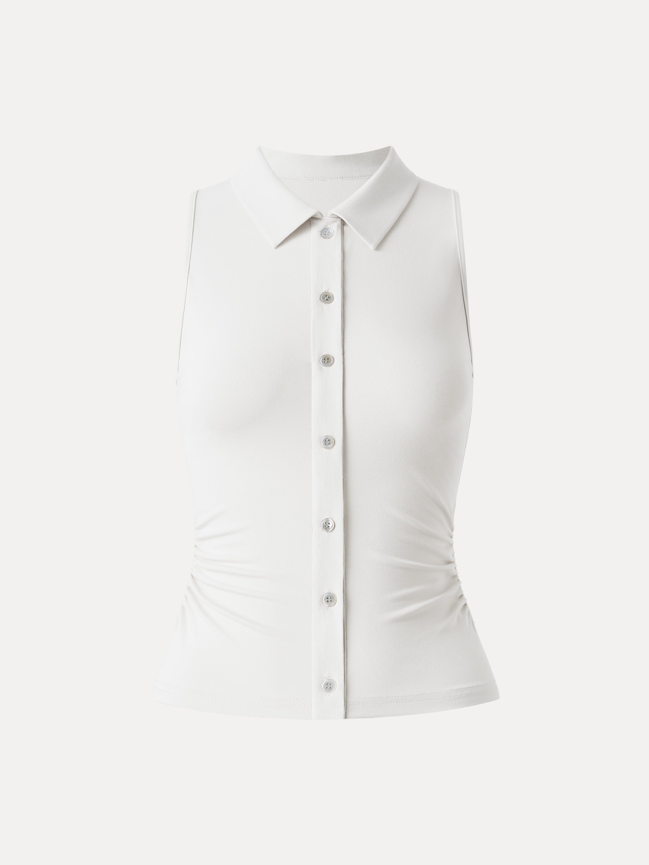Collared Faux Button Placket Side Ruched Vest Top