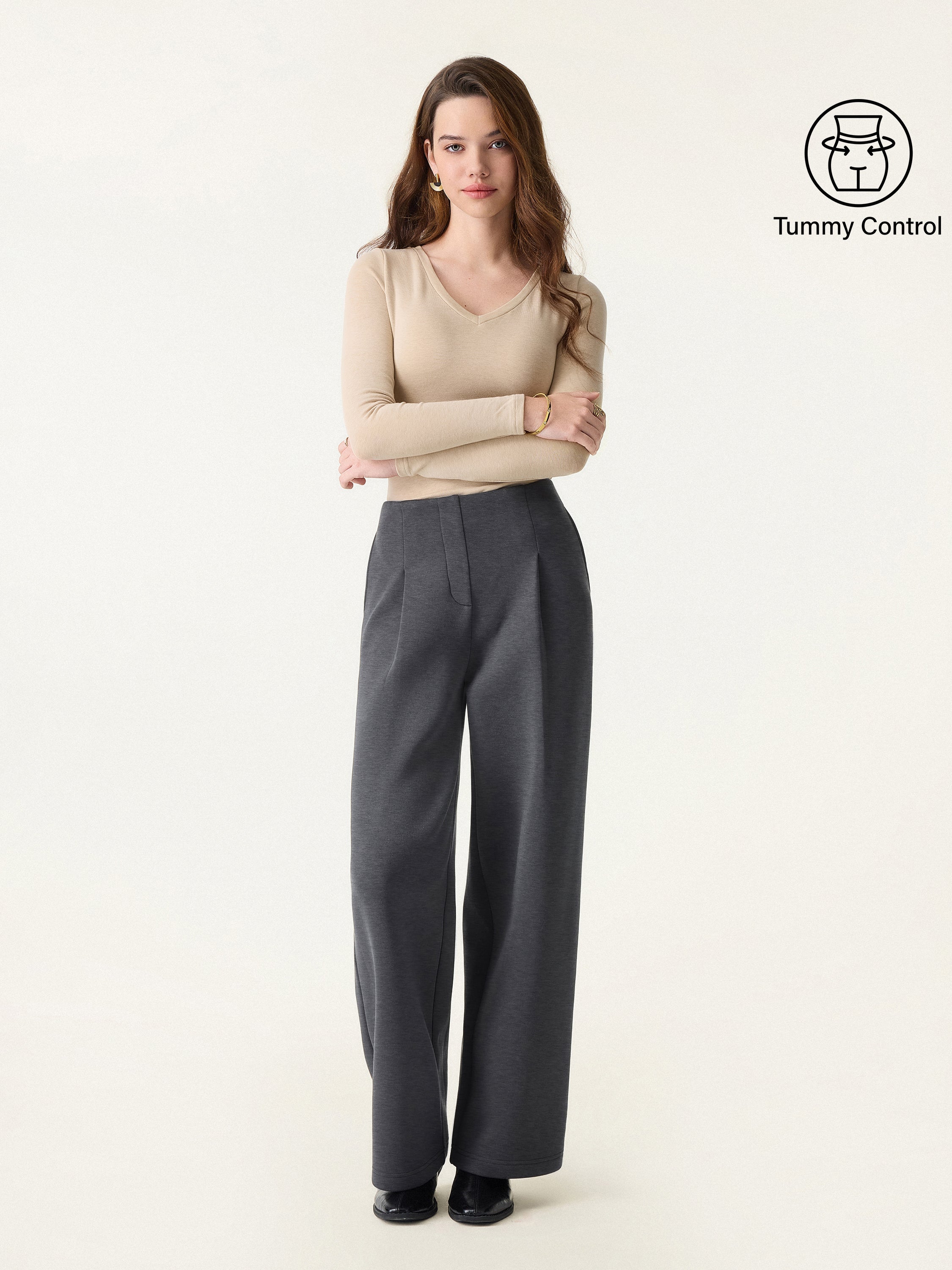 Tummy-Control Mid Rise Straight Leg Pull-on Pants