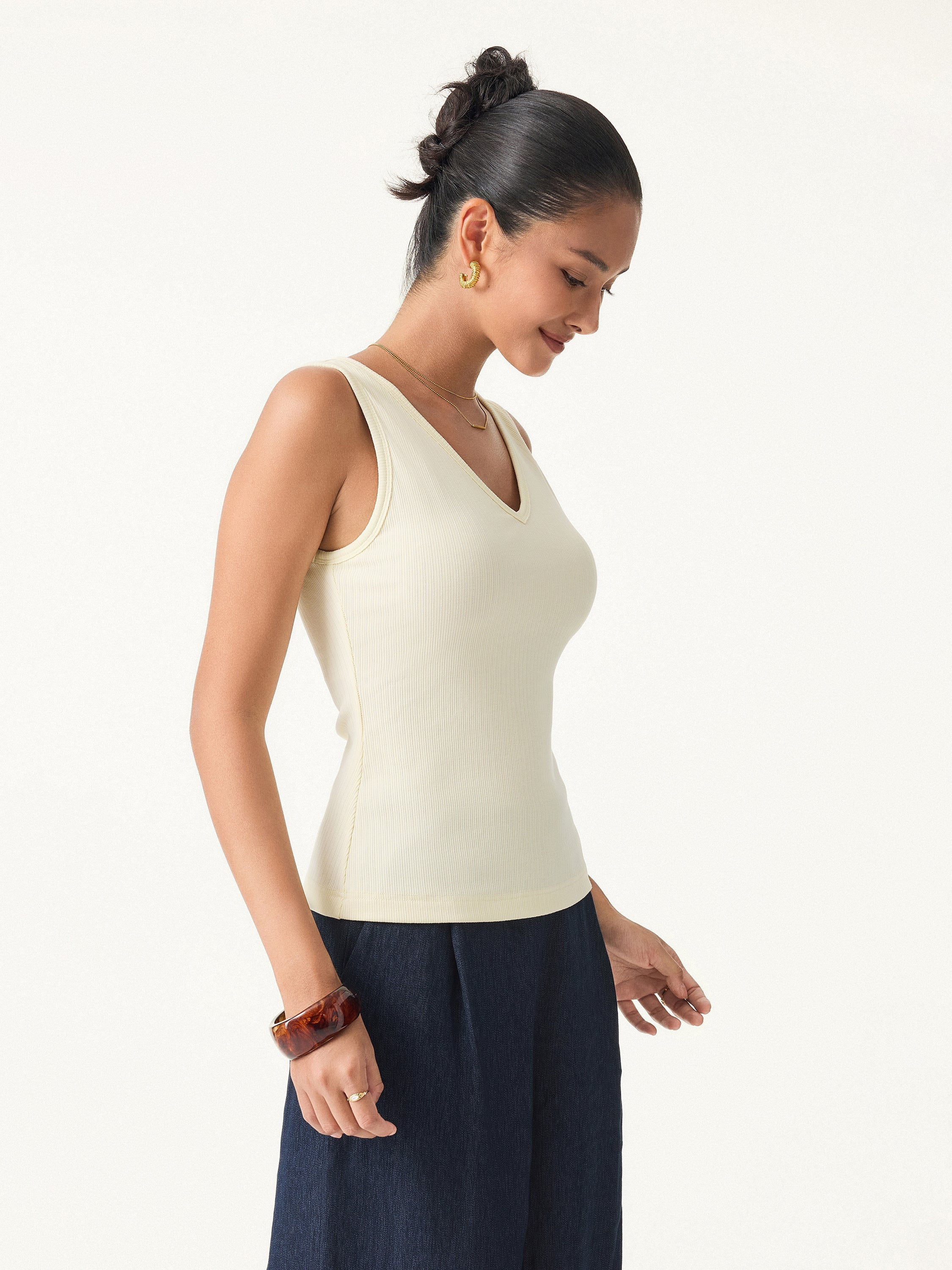 Stretch Cotton Pointelle V-neck Sleeveless Brami Tank
