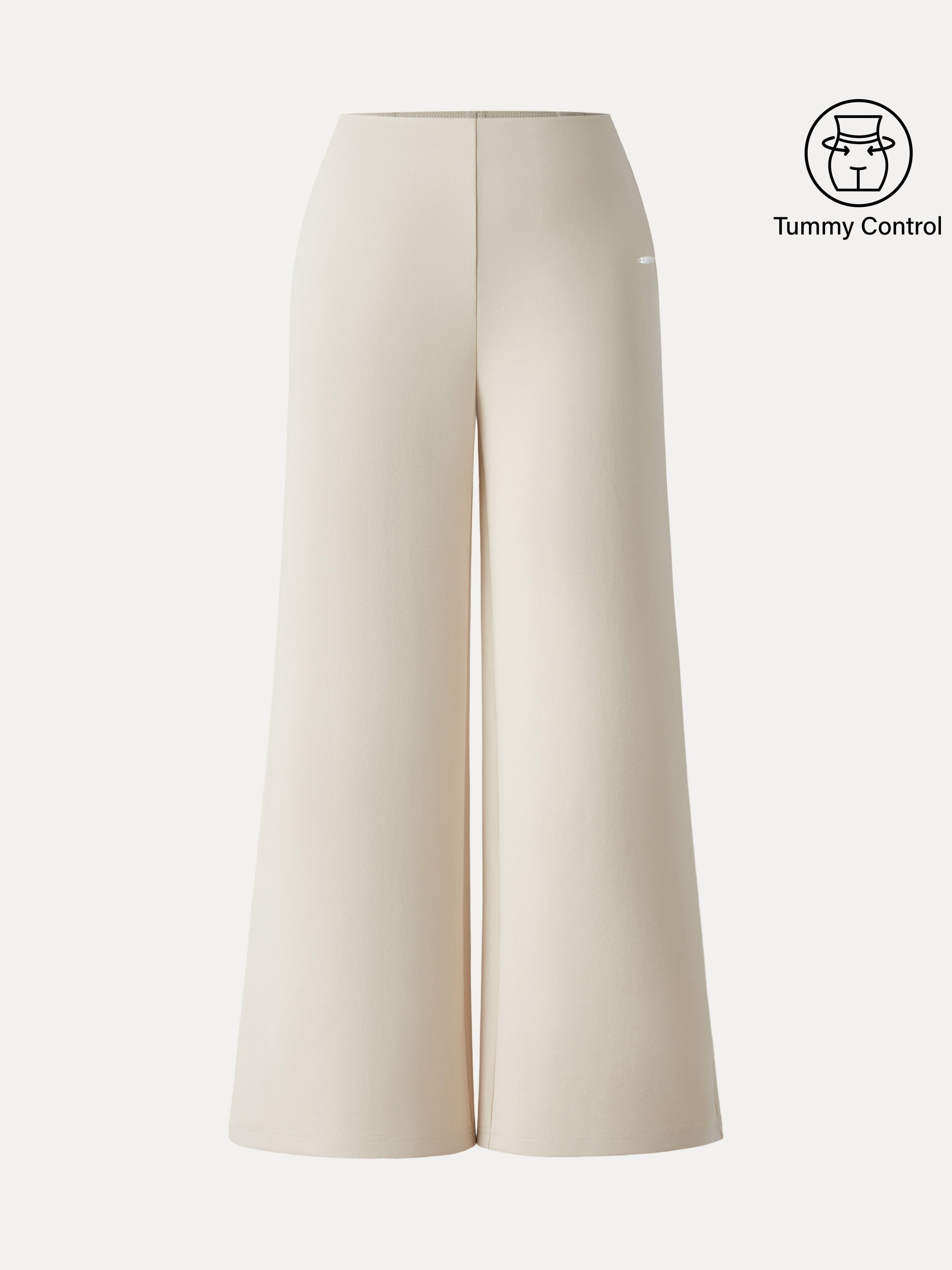 Stretch Cotton Blend Mid Rise Wide Leg Pants with Pockets