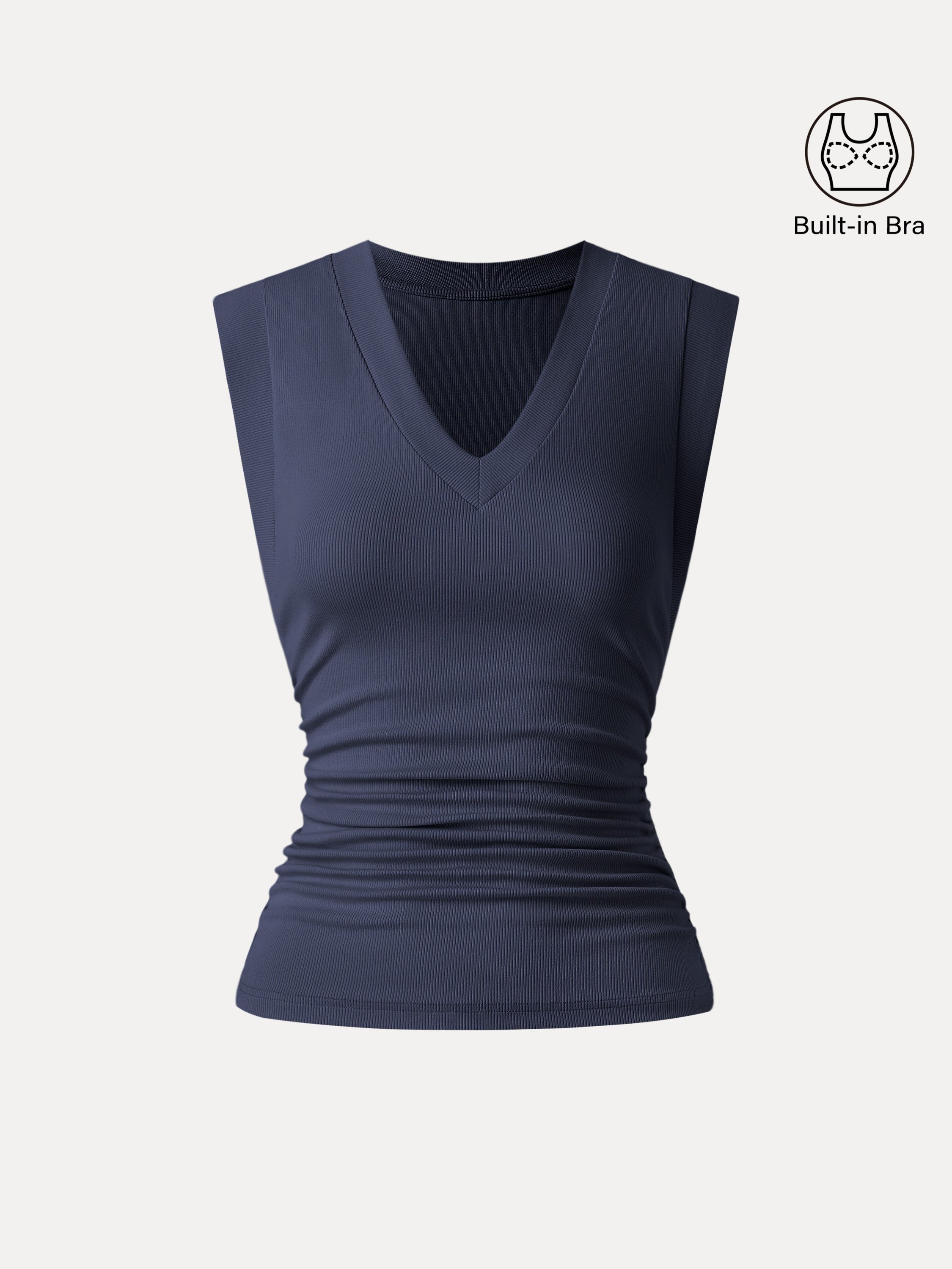 Stretch Cotton V-neck Side Ruched Muscle Brami Top