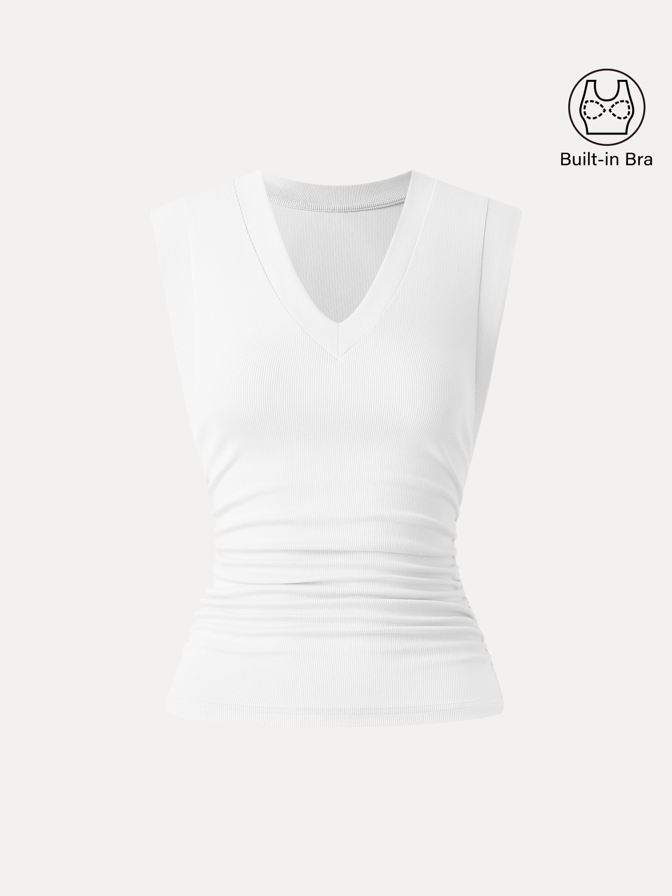 Stretch Cotton V-neck Side Ruched Muscle Brami Top