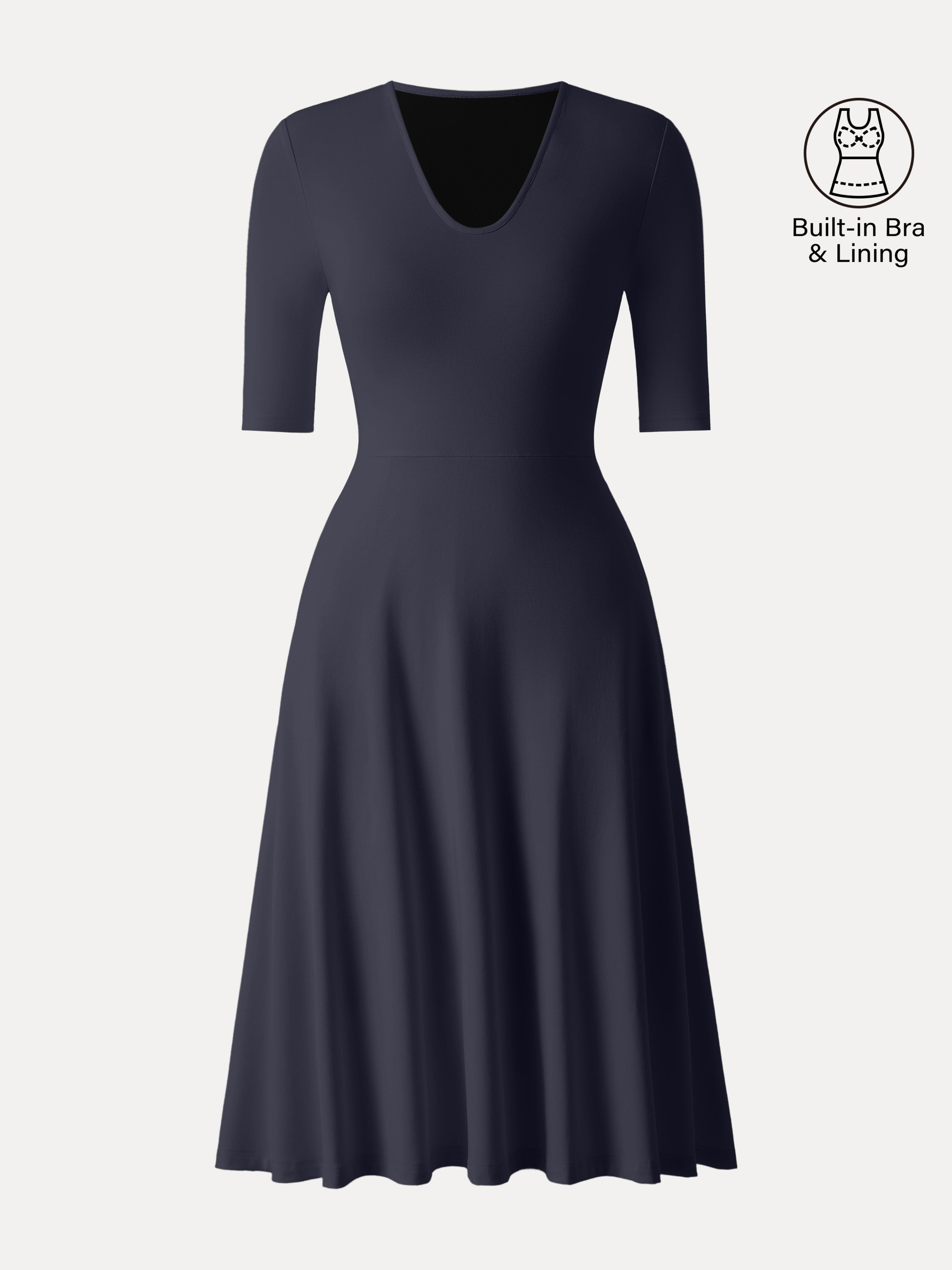 V-Neck Elbow Sleeve Midi Brami Dress with Pockets