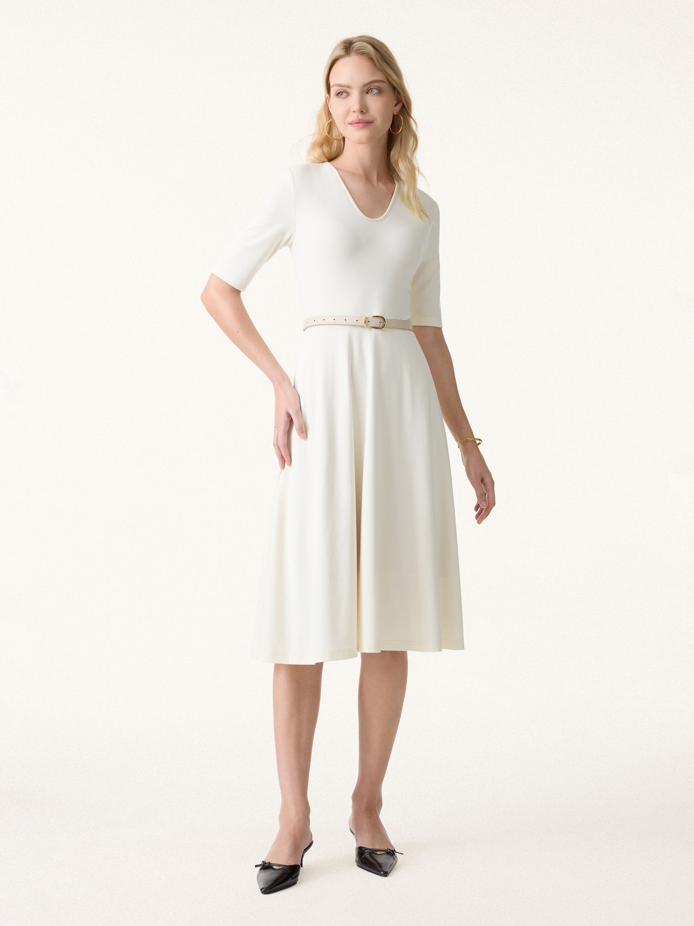 V-Neck Elbow Sleeve Midi Brami Dress with Pockets