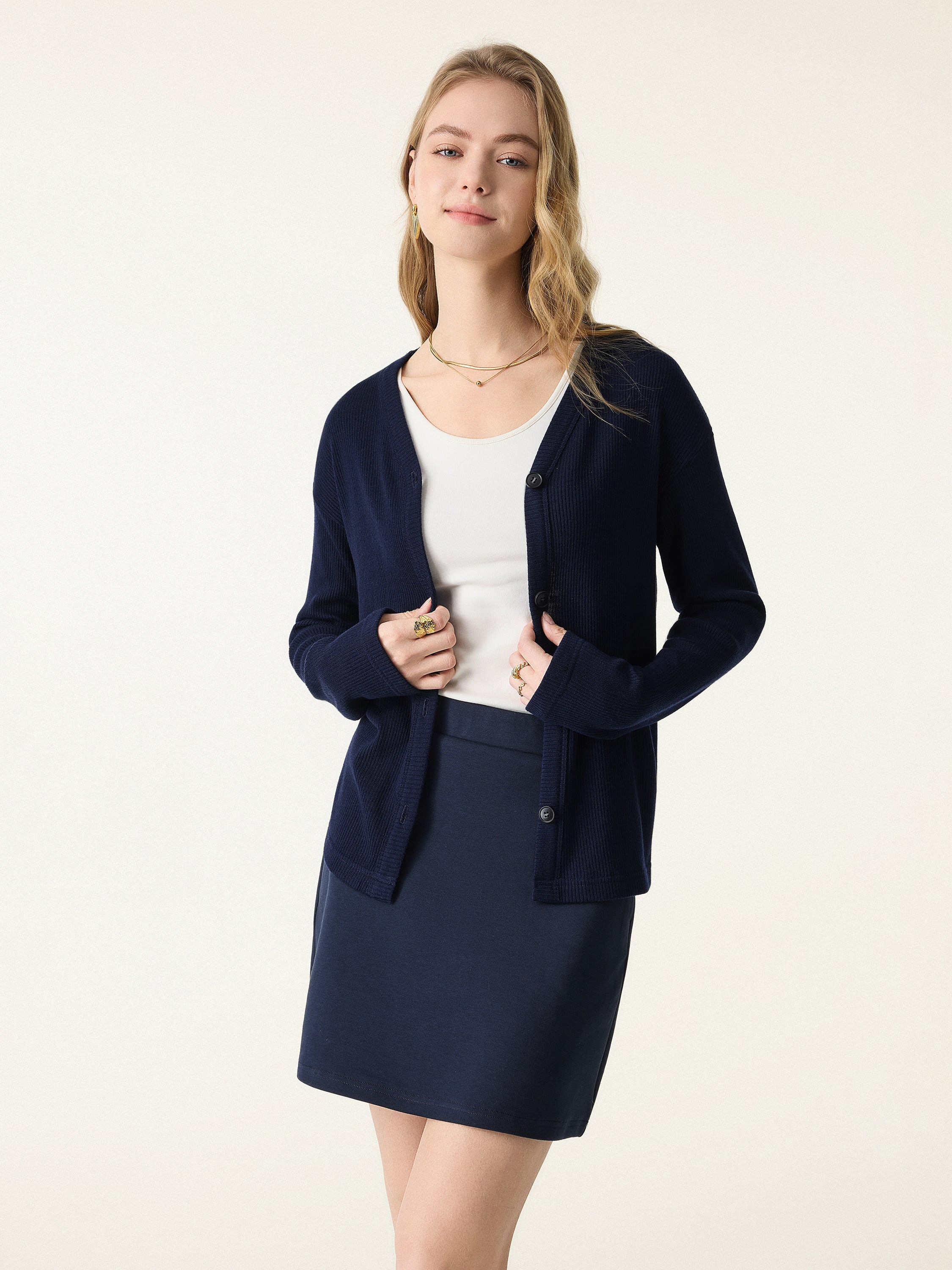 Cozy Rib V-Neck Button-Fronted Cardigan