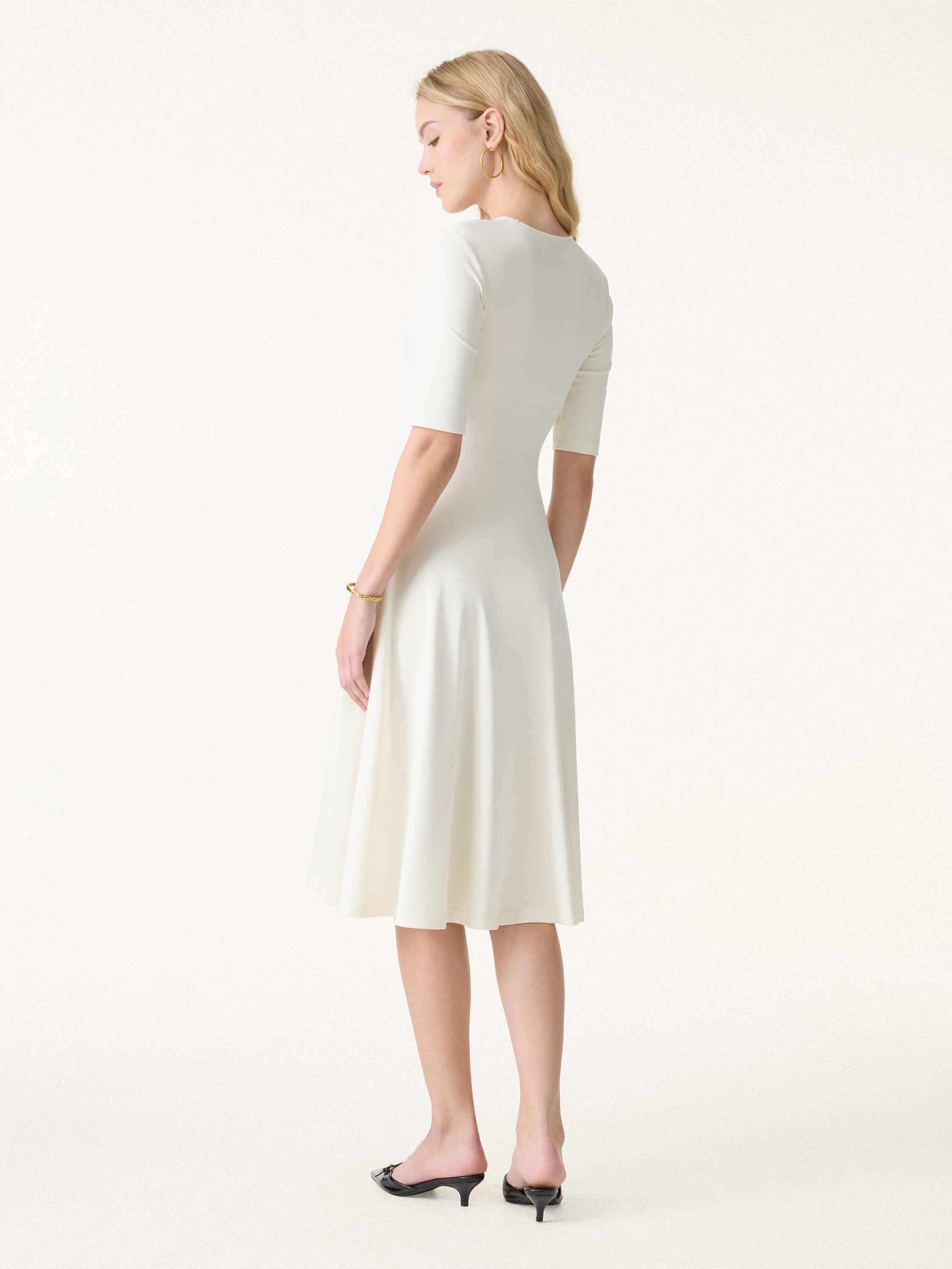 V-Neck Elbow Sleeve Midi Brami Dress with Pockets
