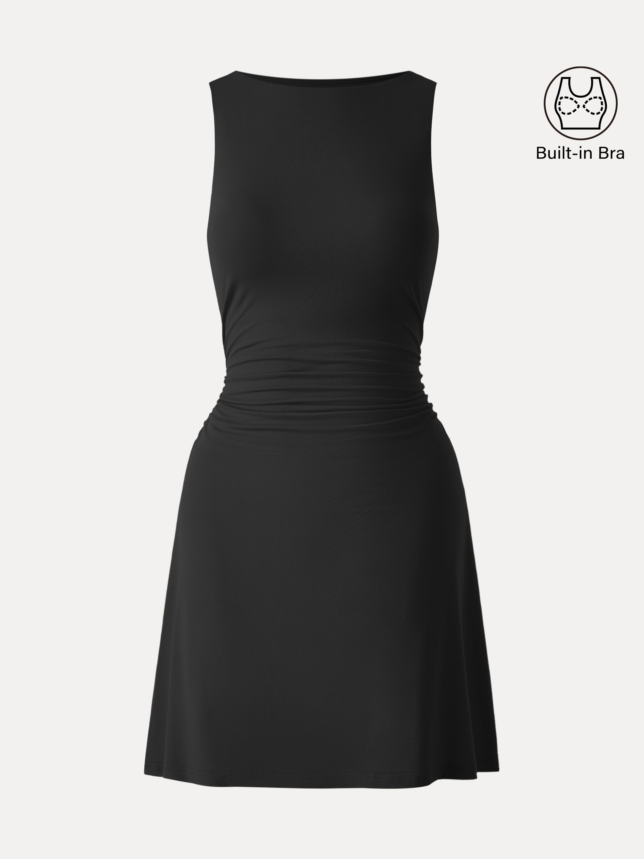 SkinKiss Boatneck Ruched A-line Mini Brami Dress