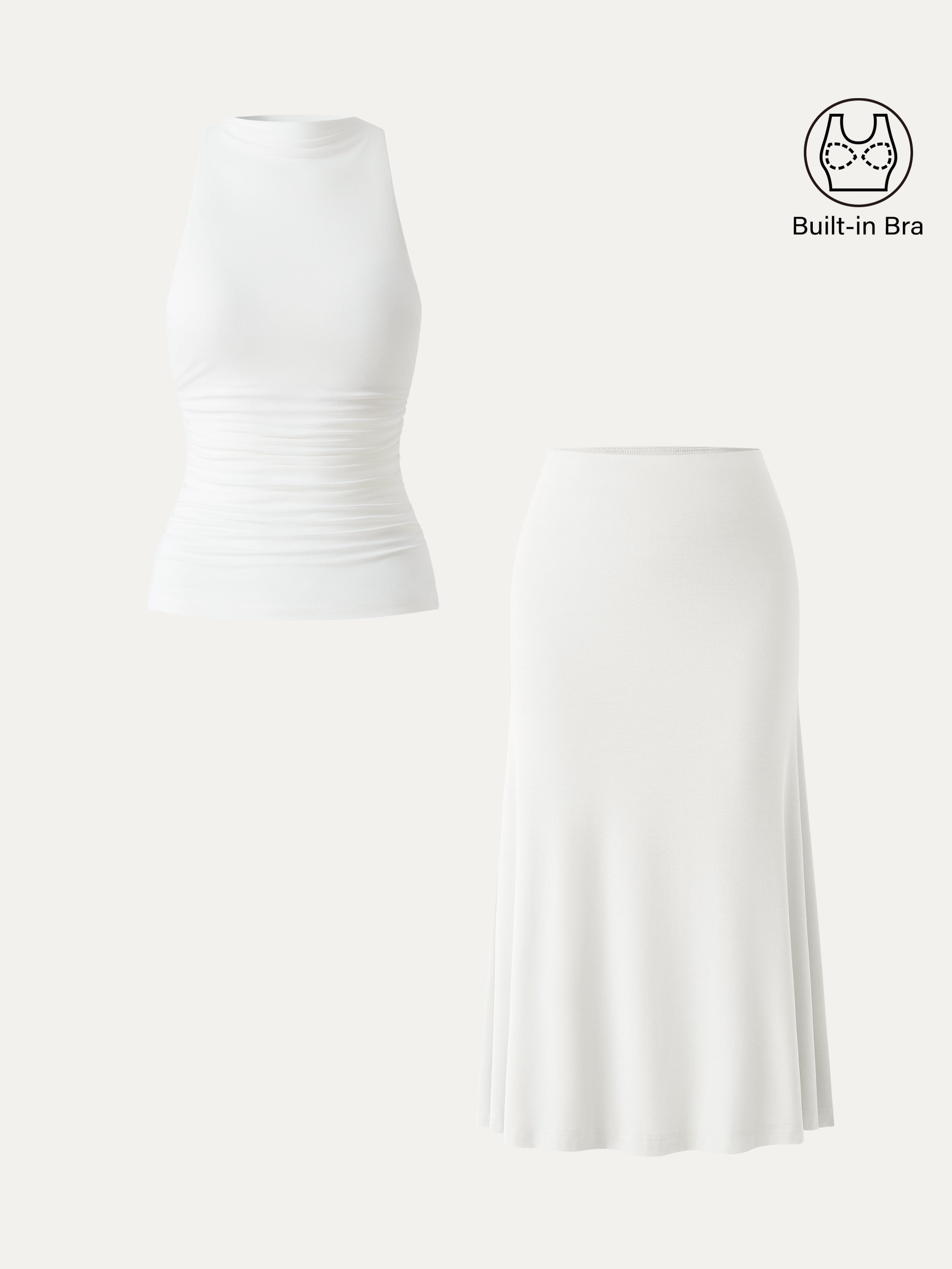 2Pcs Set Ruched Sleeveless Brami Tank & Pull-on Mermaid Midi Skirt