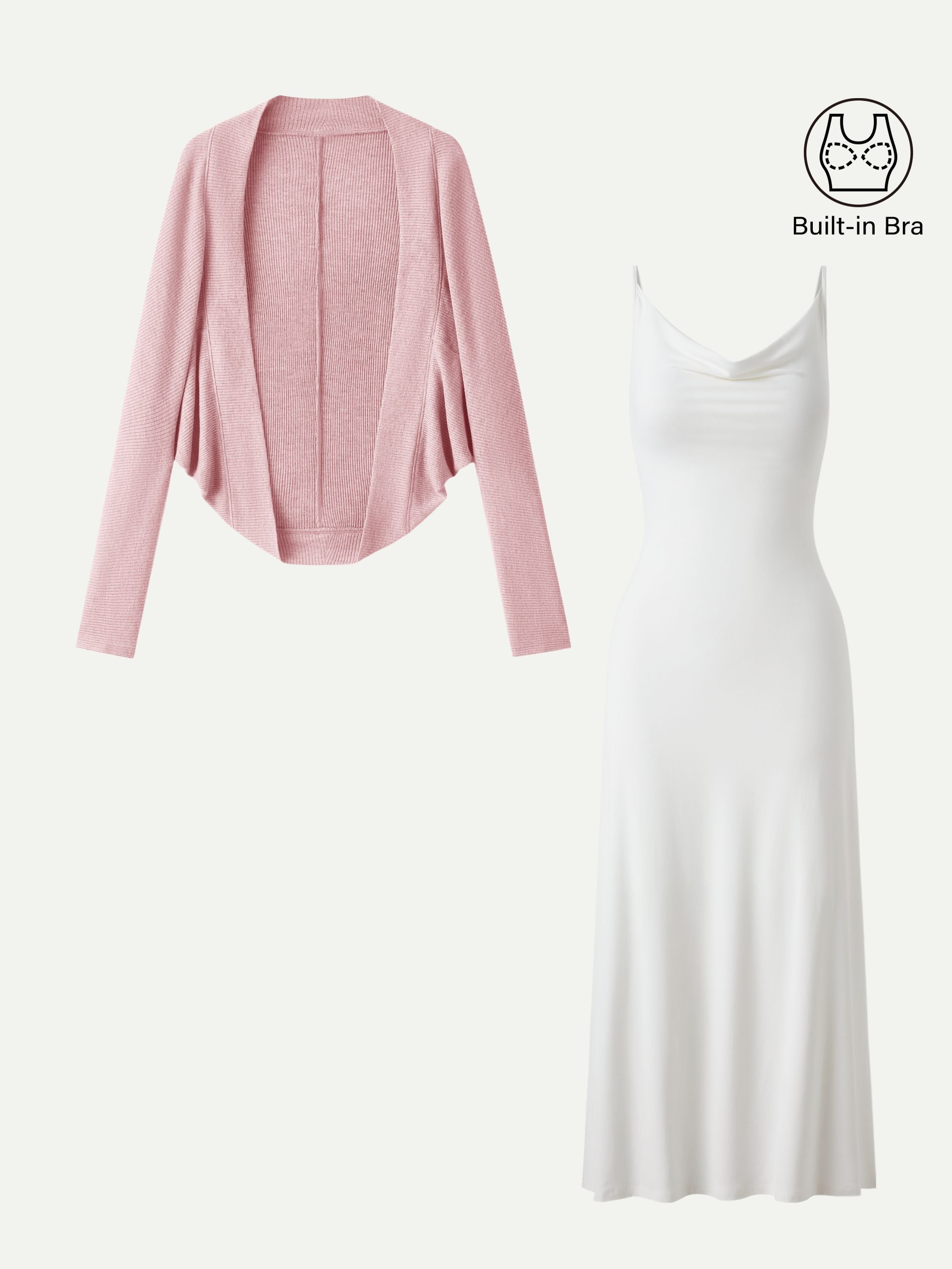 2Pcs Set Knit Shrug Sweater & Cowl Neck Midi Brami Dress