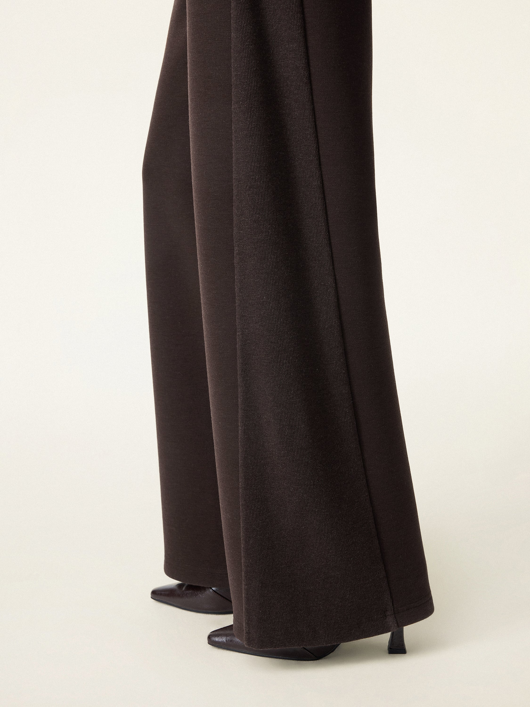 Ribbed Panel Mid Rise Wide Leg Pants with Pockets
