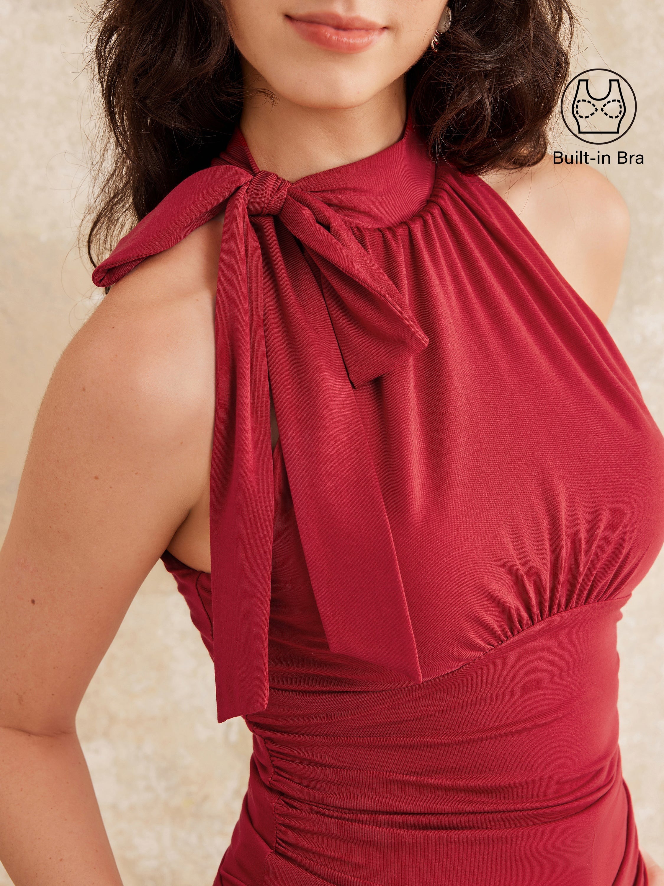 Side Ruched High Tie Neck New Airy Brami Tank