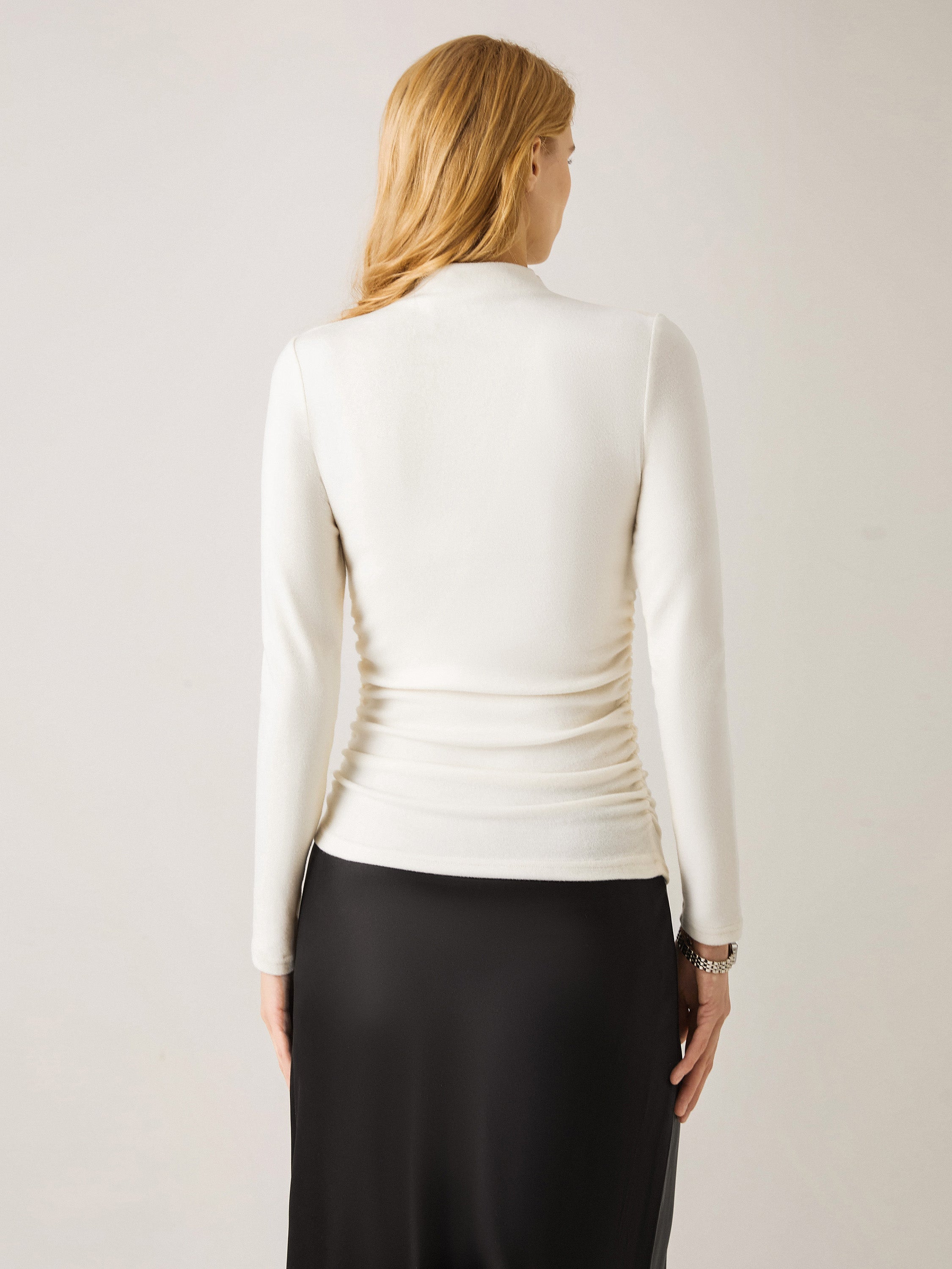 2Pcs Set Ruched Sides Tuckable Mockneck Top & Flared Maxi Skirt