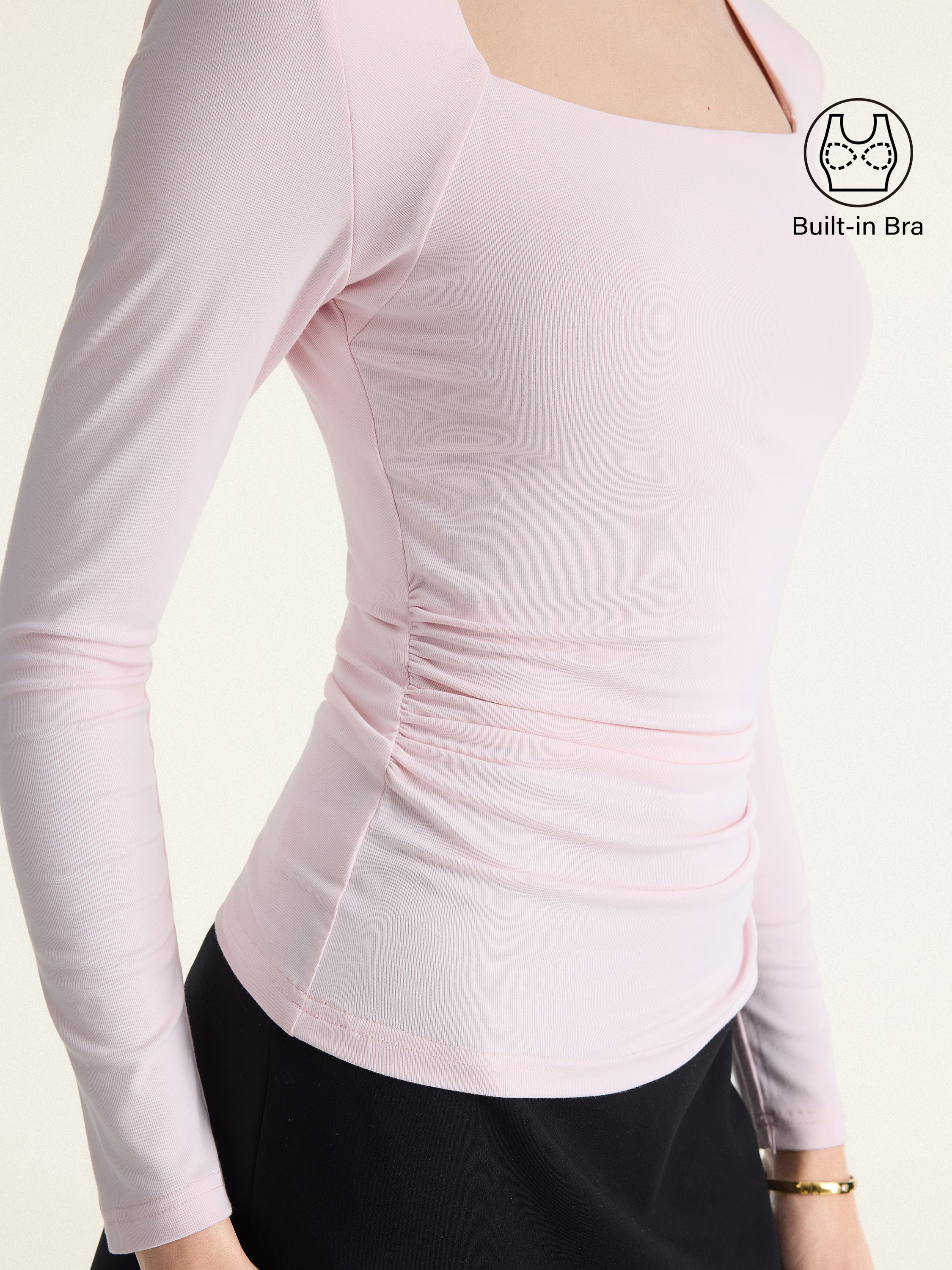 SkinKiss Trapeze Neck Ruched Long Sleeve Brami