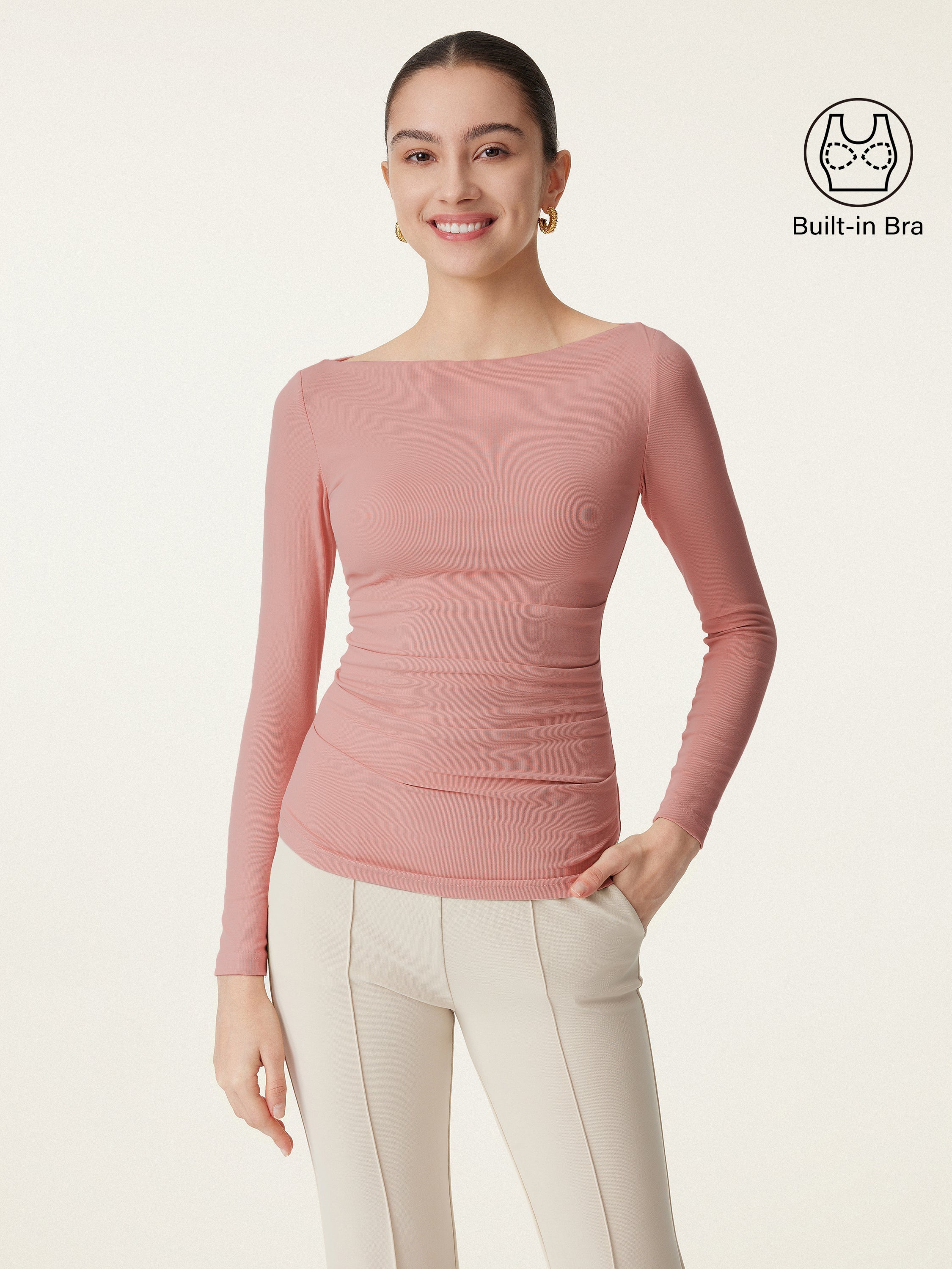Boat Neck Ruched Lightweight Brami Top