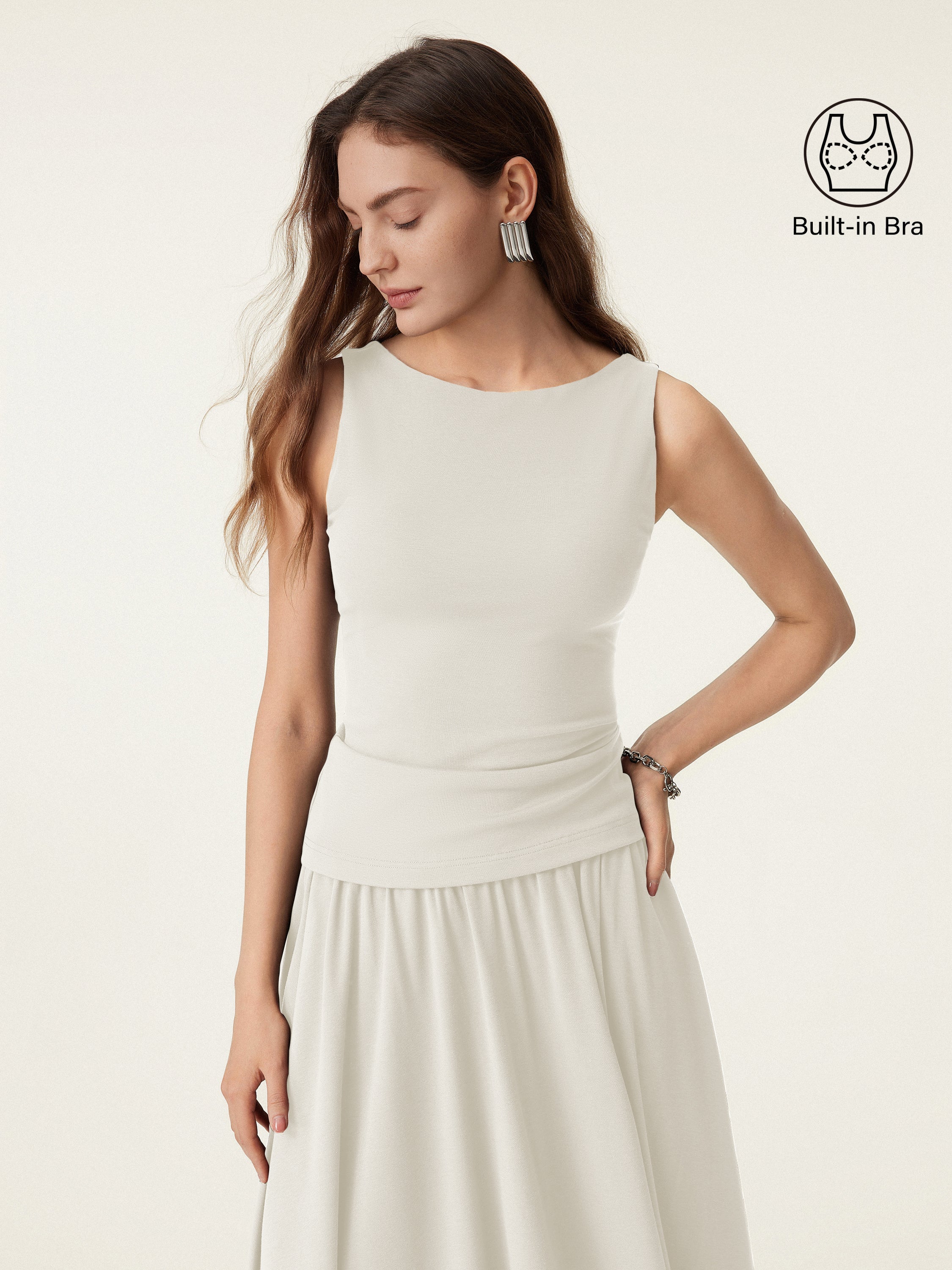 Stretch Cotton Boatneck Brami Tank