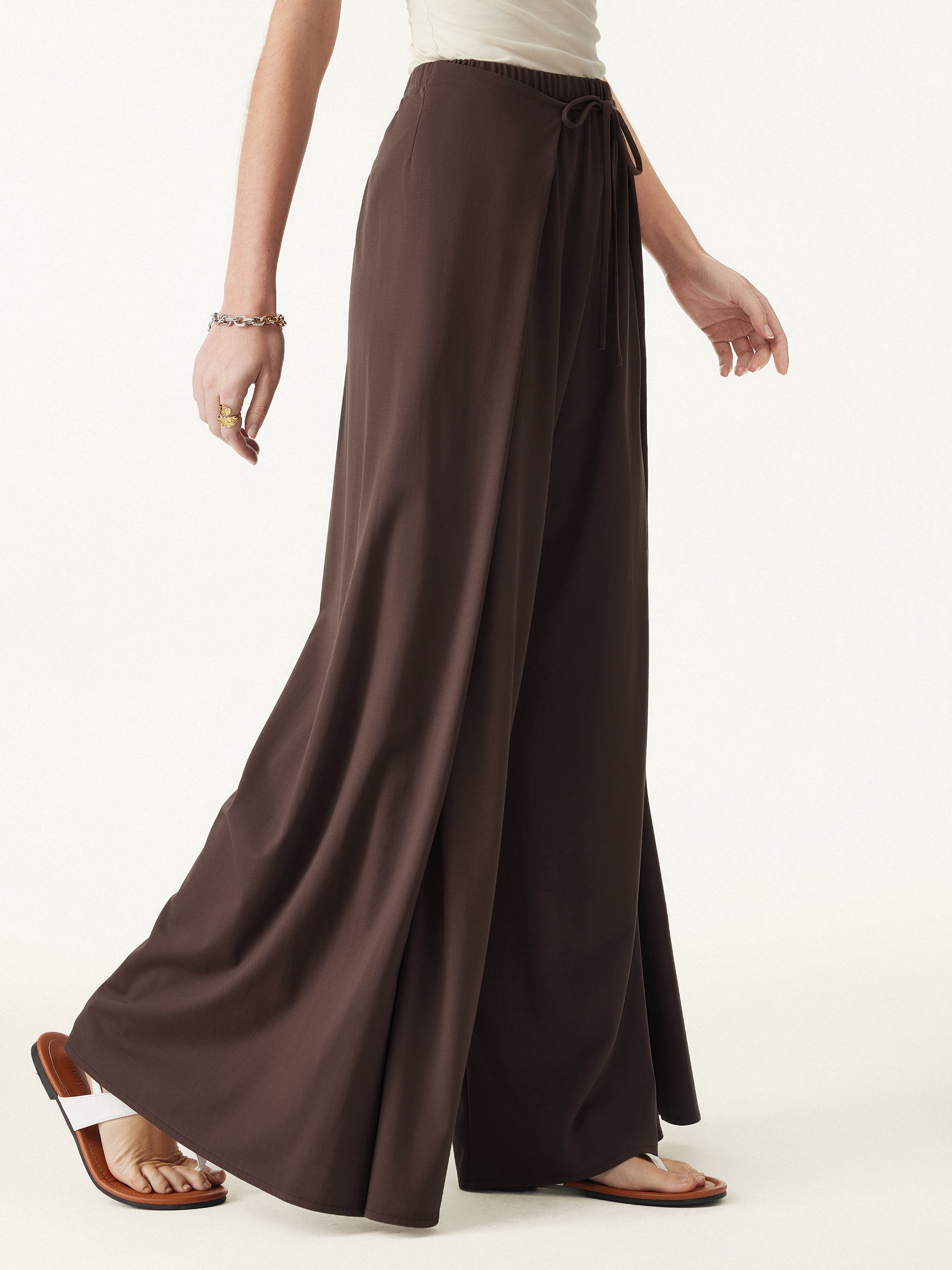 Bamboo Ponte Wrap-tie Palazzo Pants with Pockets
