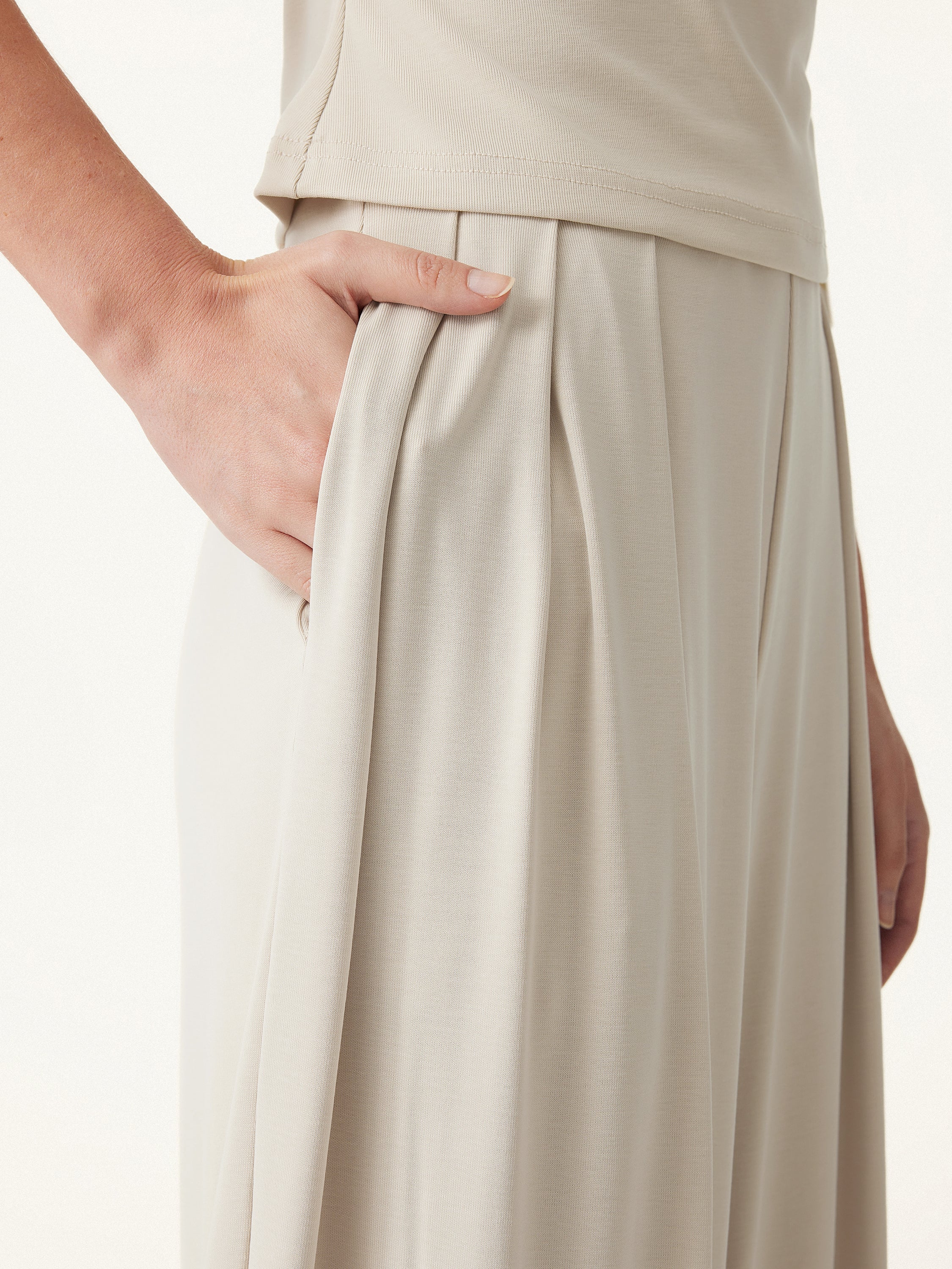Sandwashed Mid Rise Pleated Wide Leg Palazzo Pants with Pockets