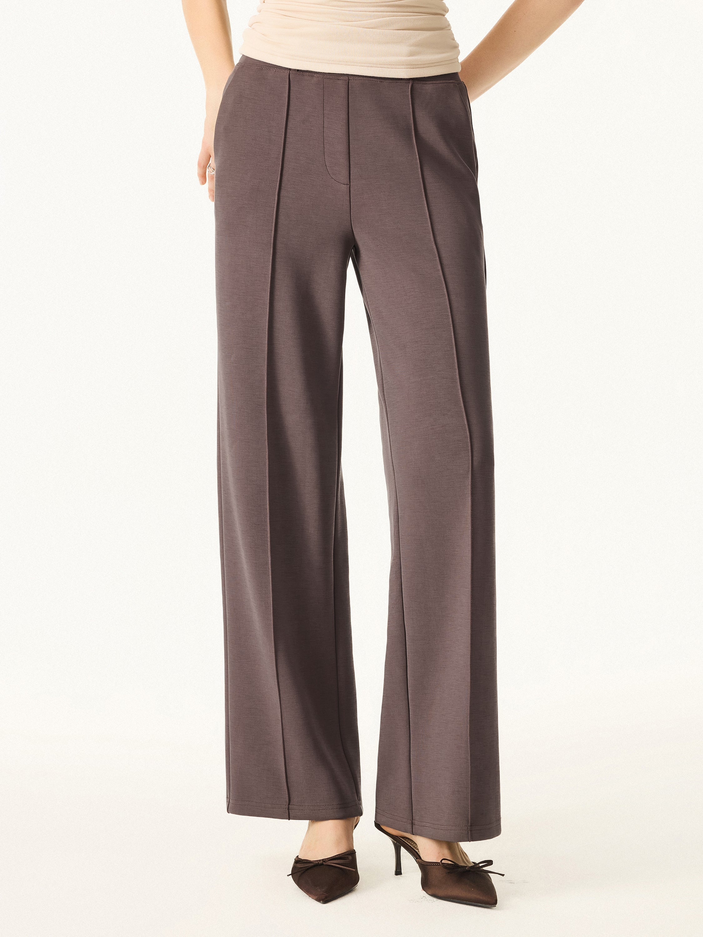 Wrinkle-Resistant Mid Rise Straight Leg Pants with Pockets