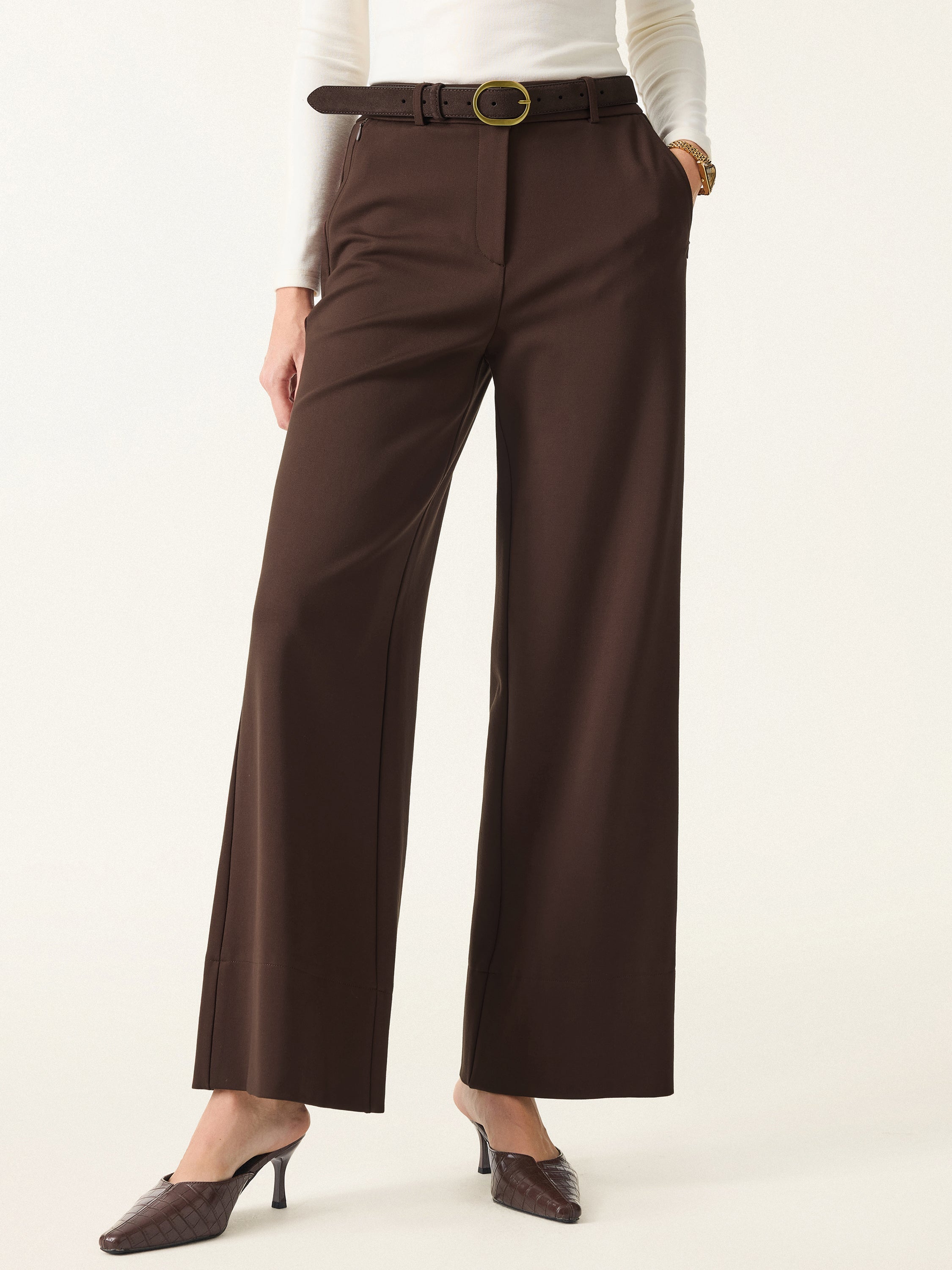 High Rise Wide Leg Trousers with Zippered Pockets