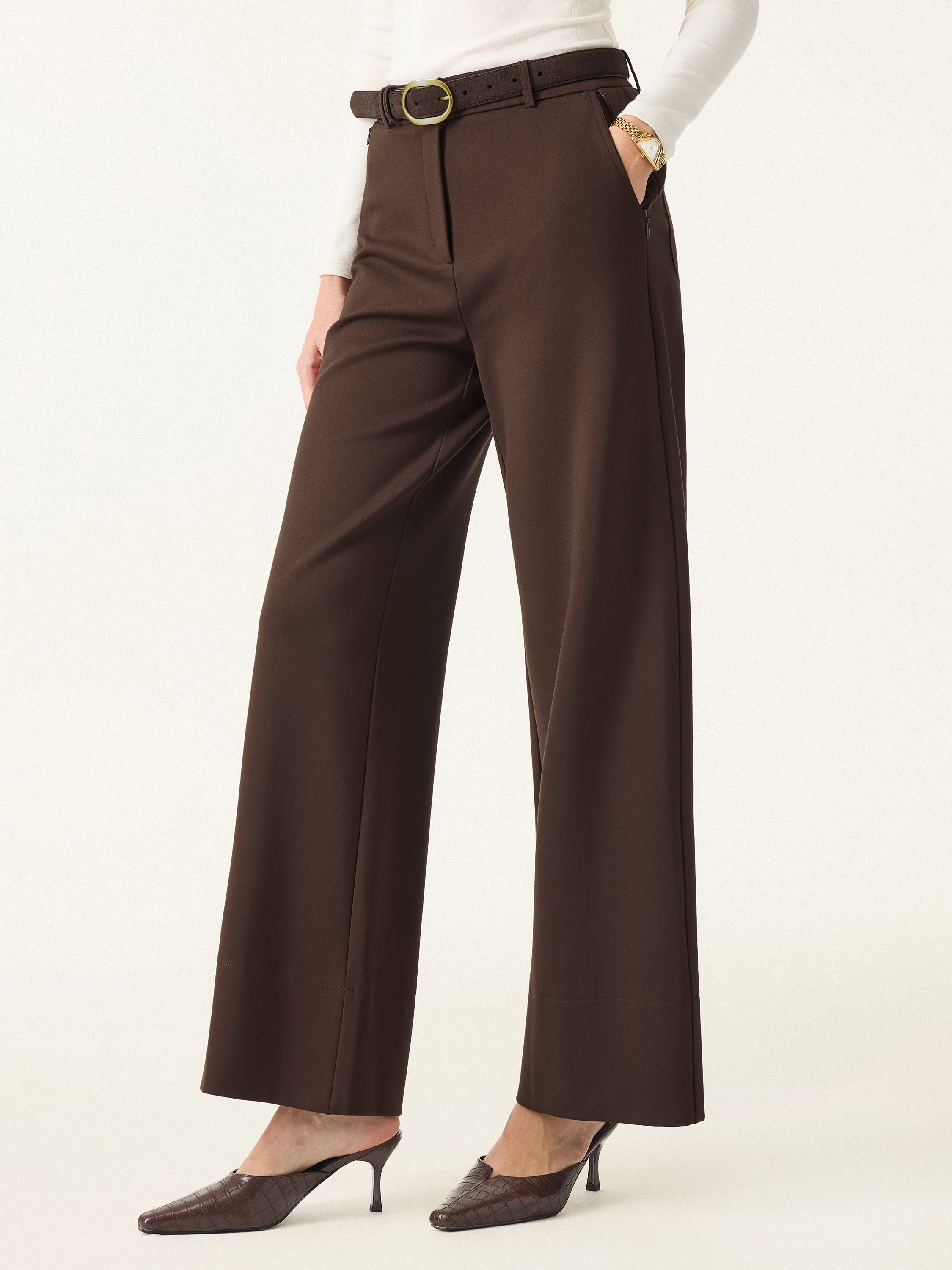 High Rise Wide Leg Trousers with Zippered Pockets