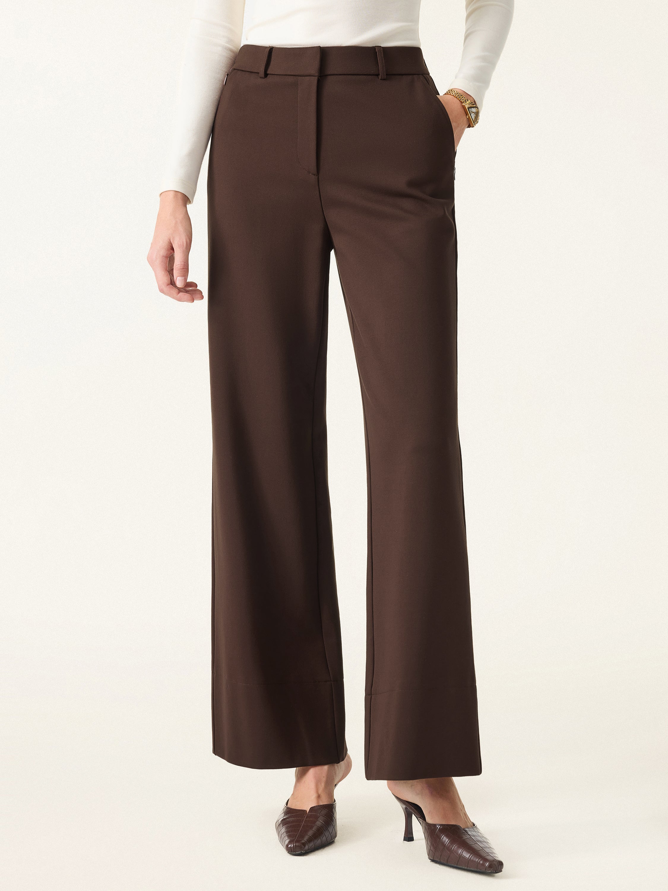 High Rise Wide Leg Trousers with Zippered Pockets