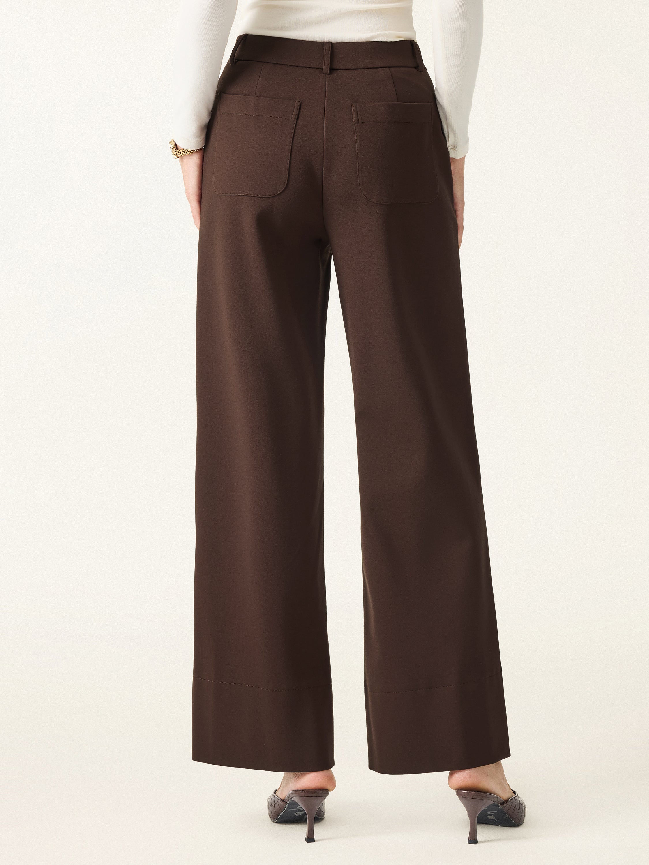 High Rise Wide Leg Trousers with Zippered Pockets