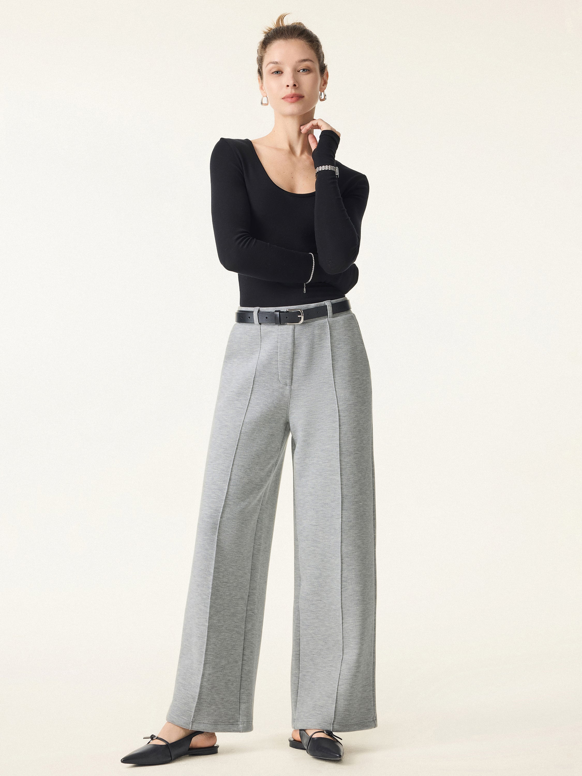High Waisted Straight Leg Pull On Pant