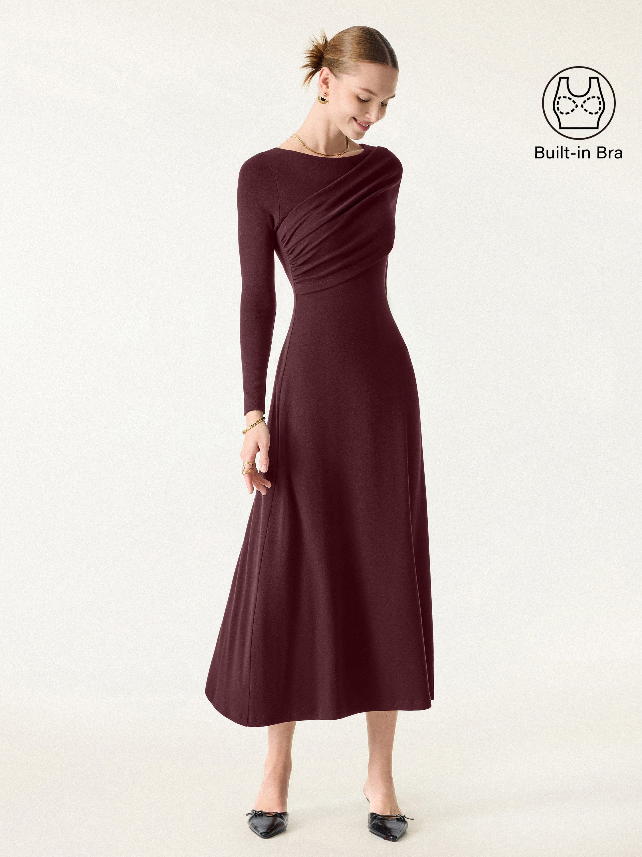 Chic Boatneck Ruched Midi Brami Dress