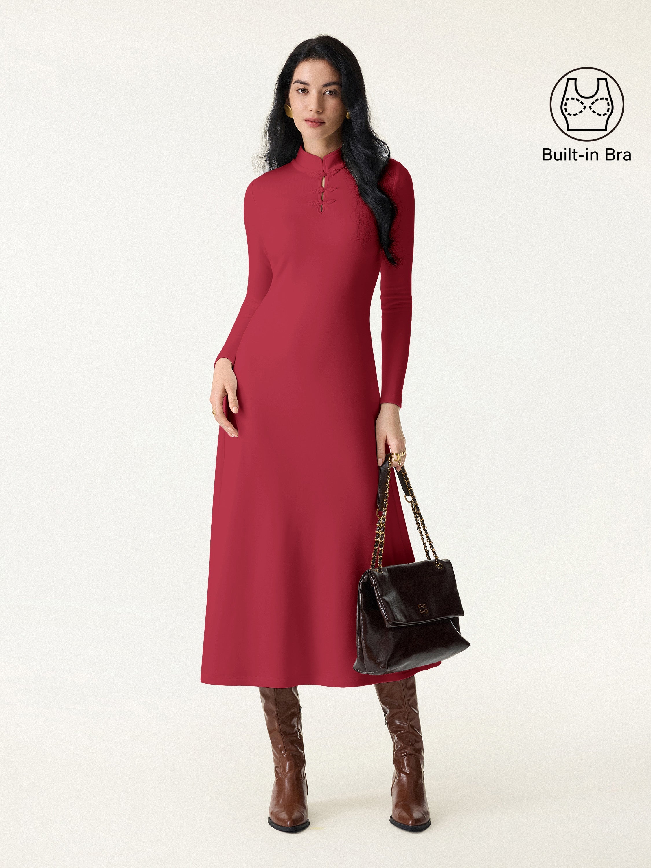 Mandarin Collar Frog Button Midi Brami Dress Limited Edition